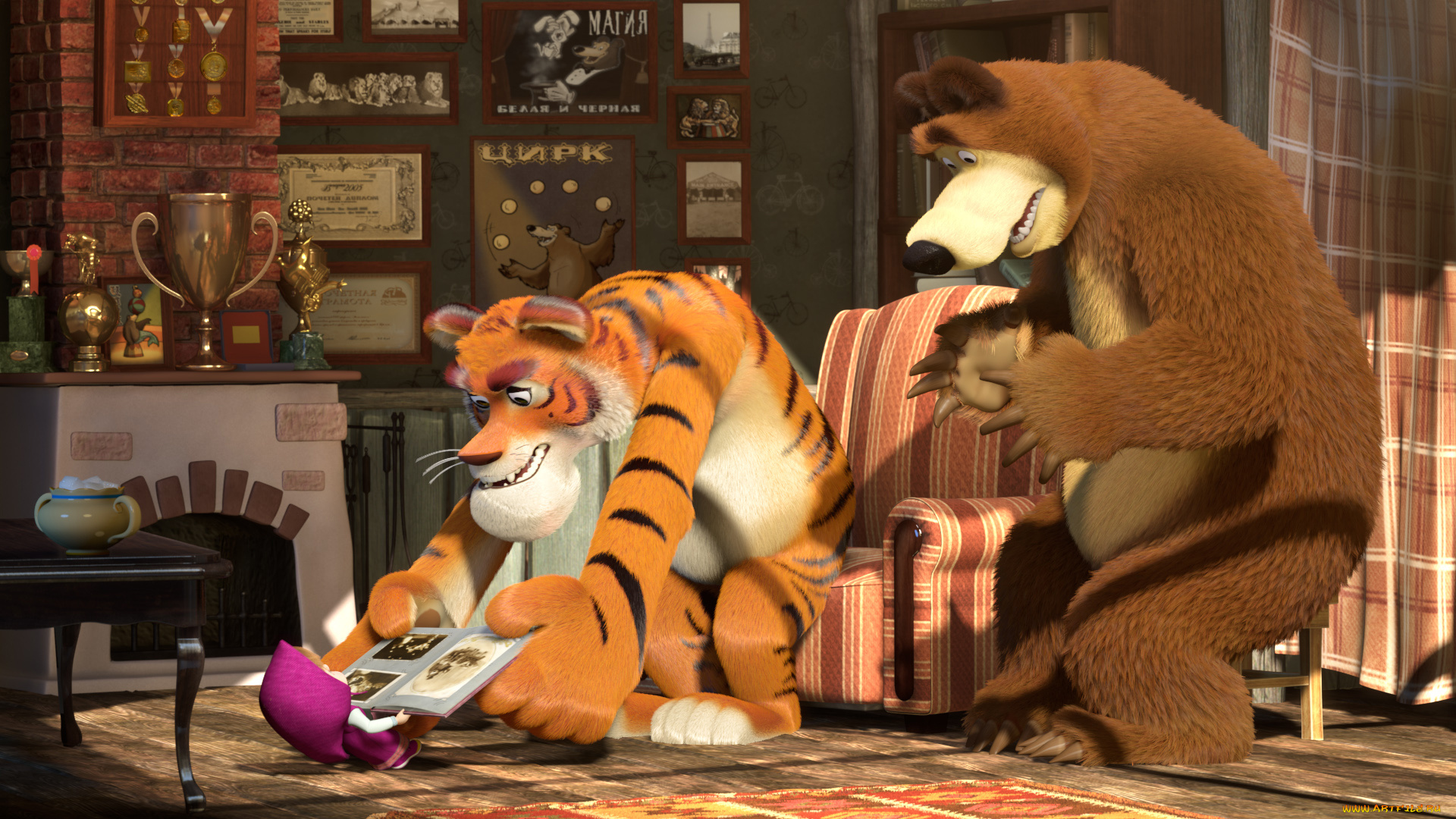 мультфильмы, маша, и, медведь, маша, мишка, тигр