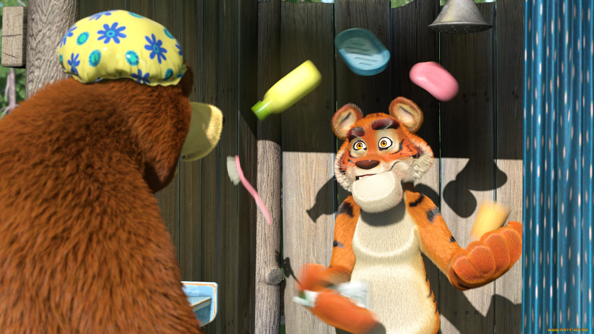 мультфильмы, маша, и, медведь, мишка, маша, душ, тигр