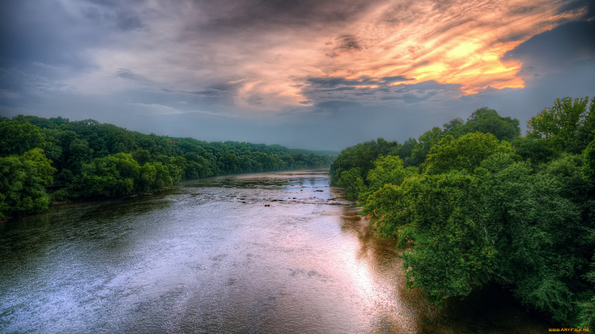 природа, реки, озера, река, лес, тучи