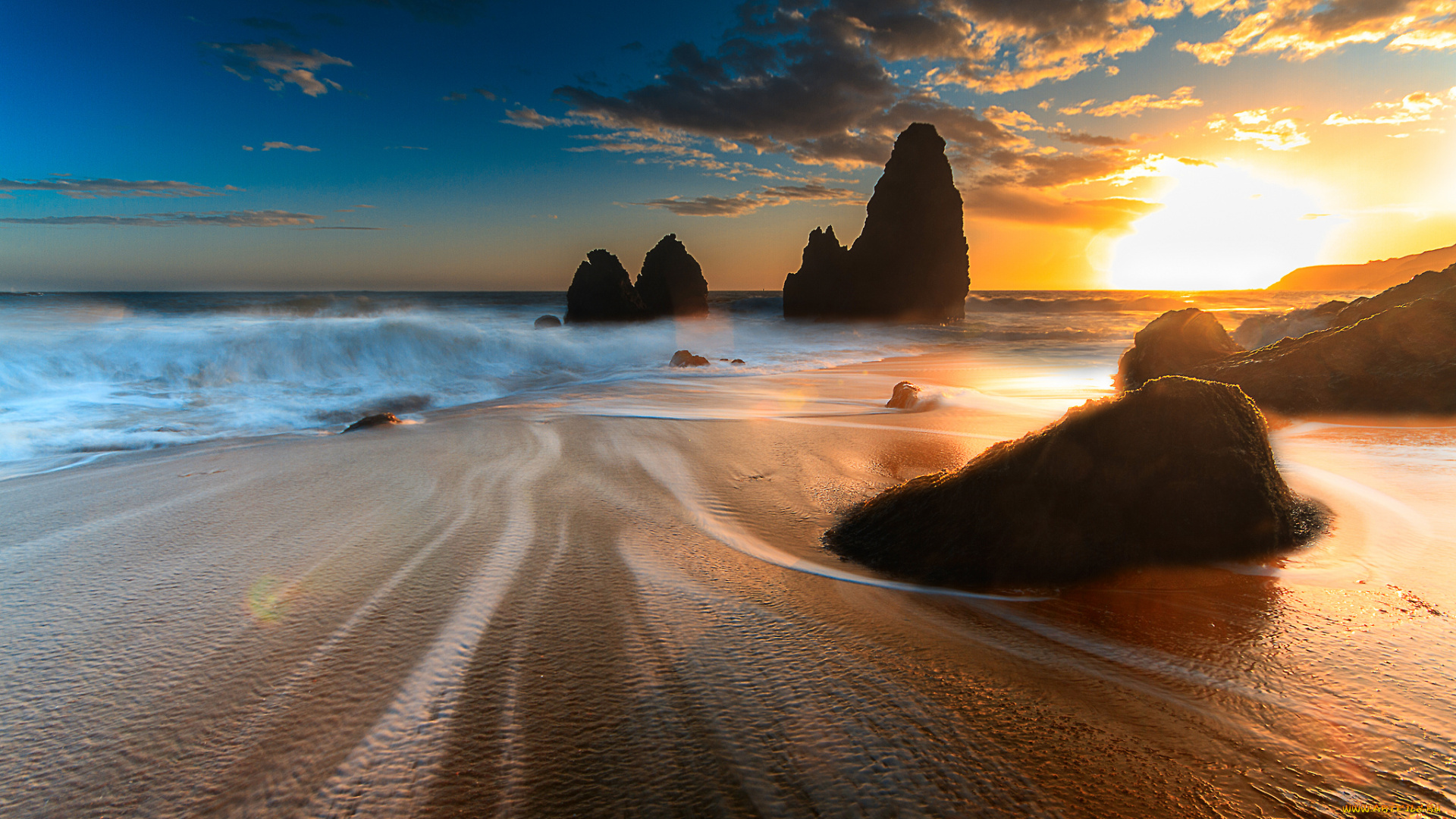 природа, восходы, закаты, горизонт, океан, скалы, пляж, заря, облака