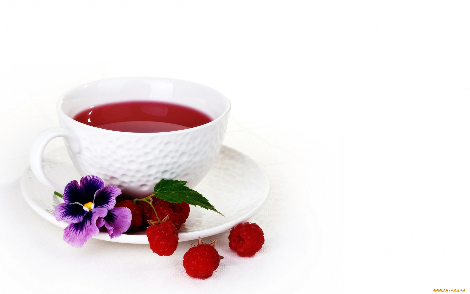 еда, напитки, , Чай, чашка, блюдце, малина, анютины, глазки