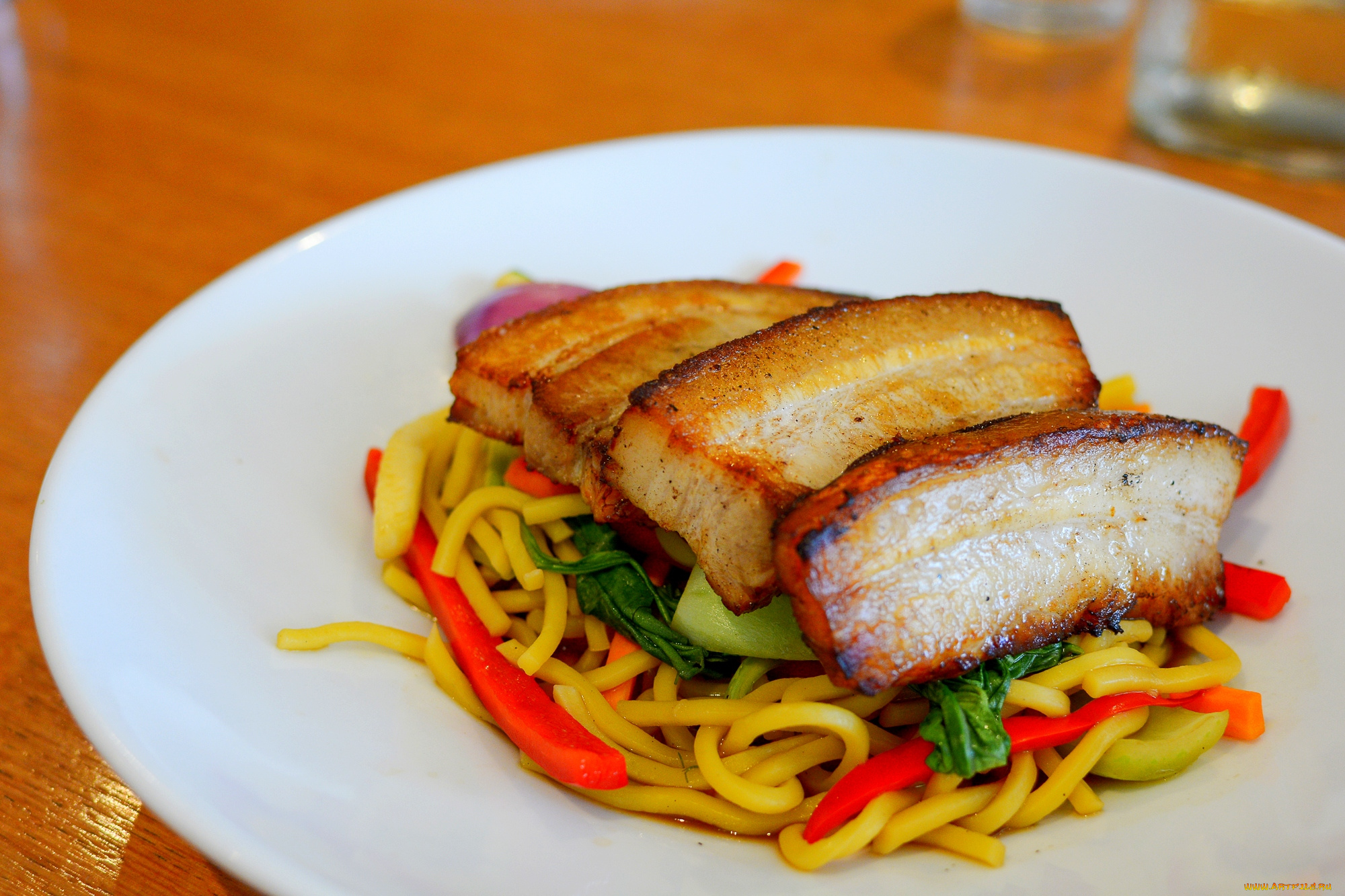 еда, макаронные, блюда, лапша, овощи, бекон