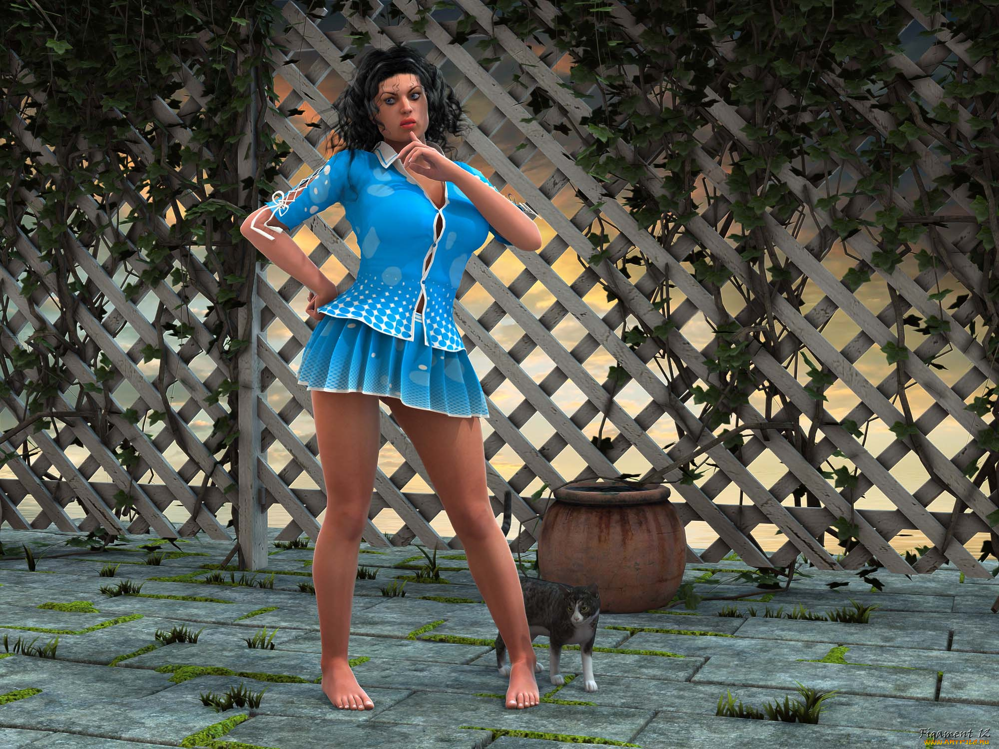 3д, графика, people, , люди, девушка, платье, взгляд