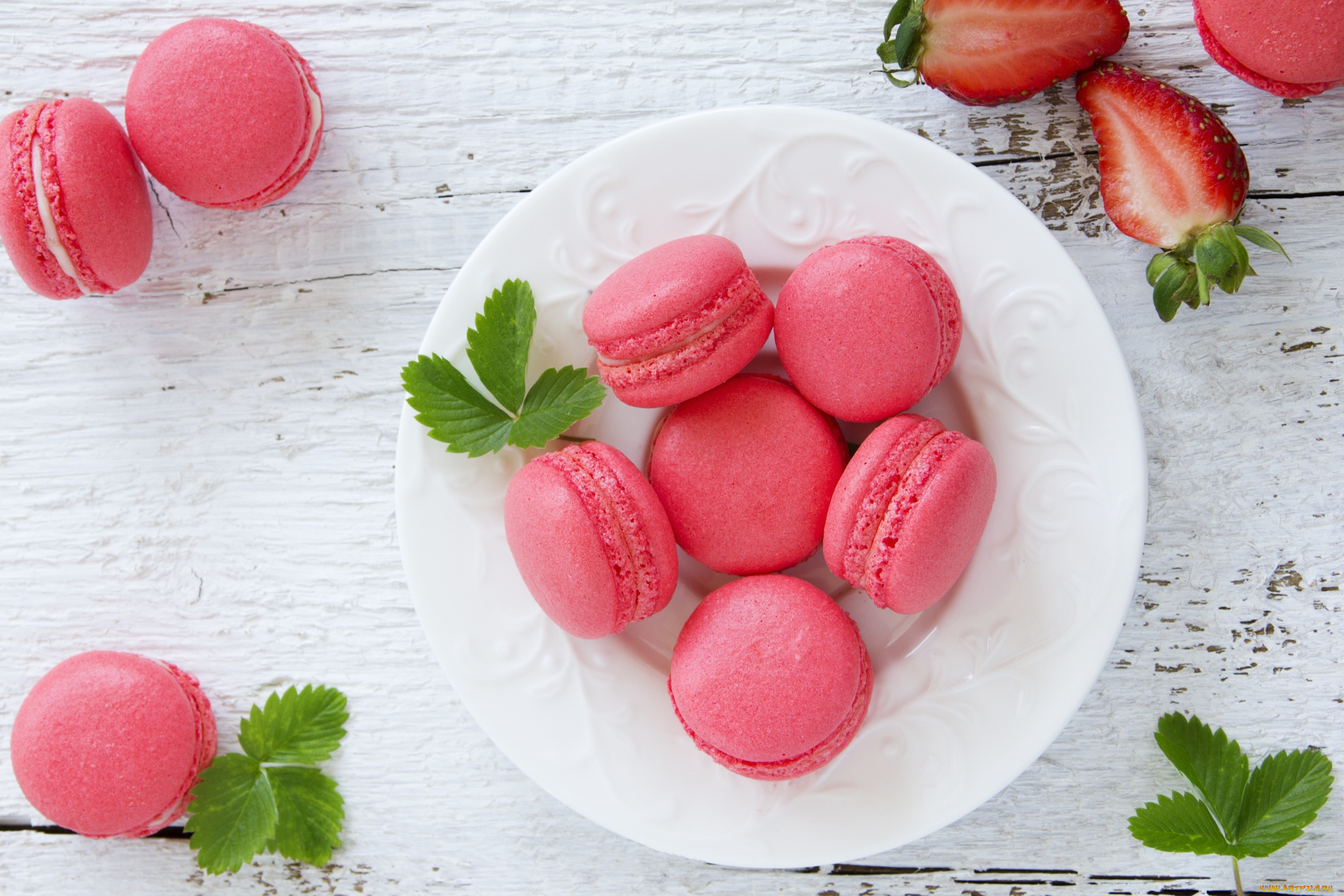 еда, -, макаруны, клубника, пирожное