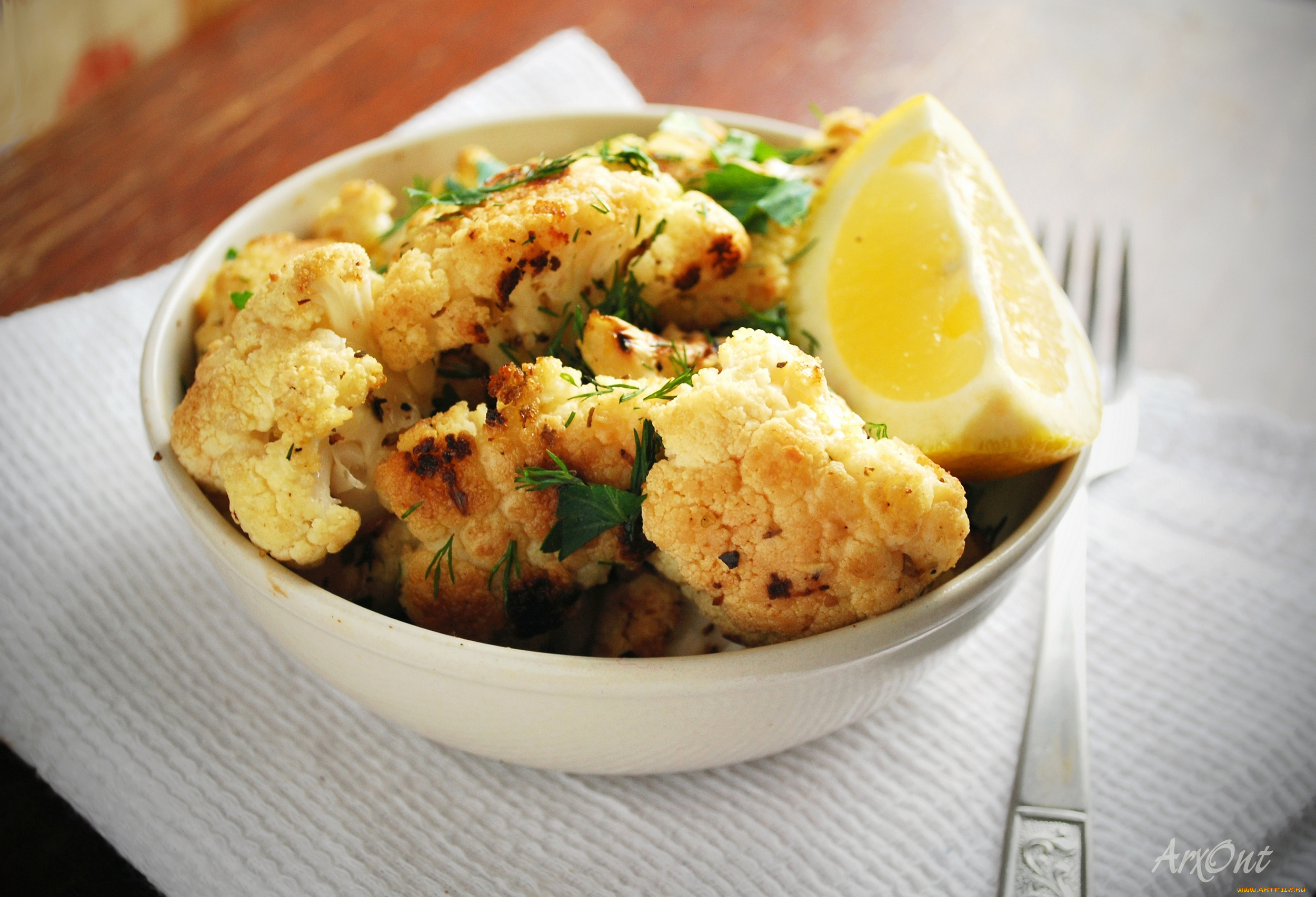 еда, вторые, блюда, цветная, капуста, лимон