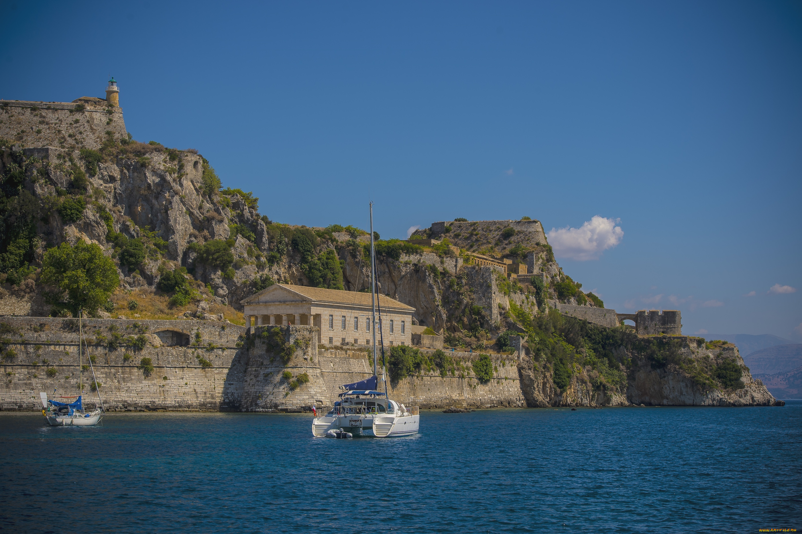 кркира, , греция, города, -, пейзажи, вода, здания, яхты