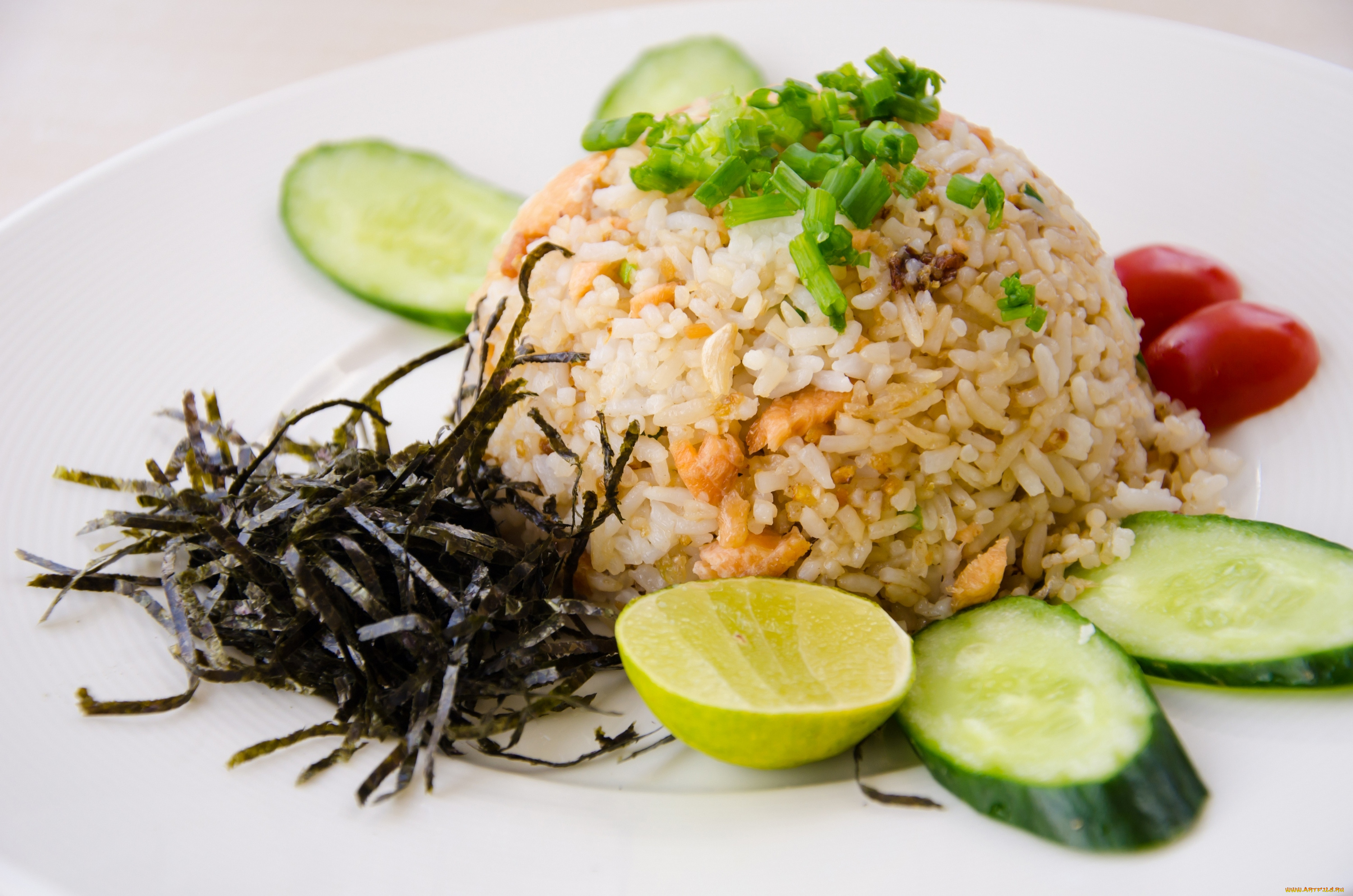 еда, вторые, блюда, морская, капуста, огурцы, рис