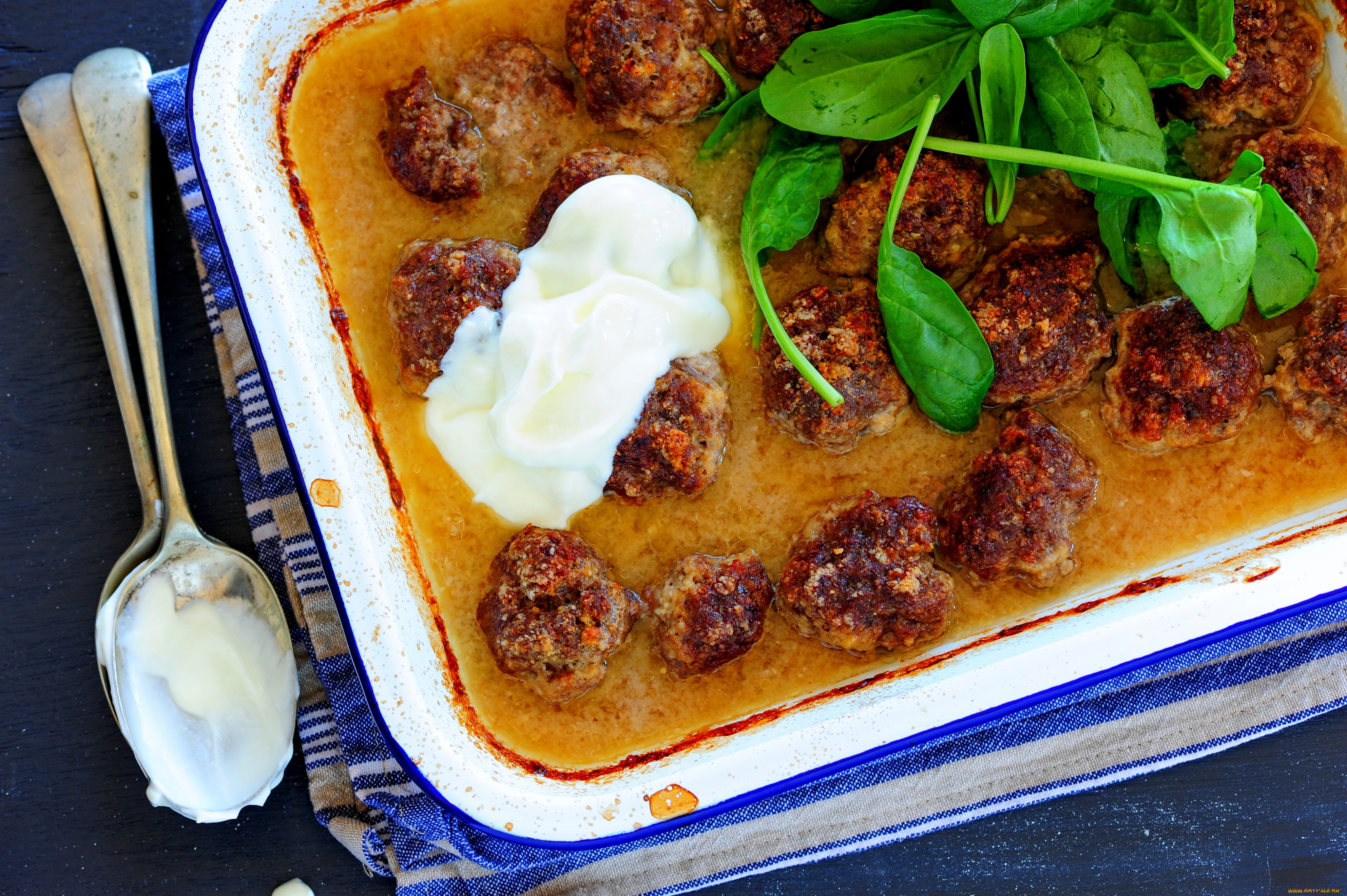 еда, мясные, блюда, сметана, соус, ложка, салфетка, тефтели