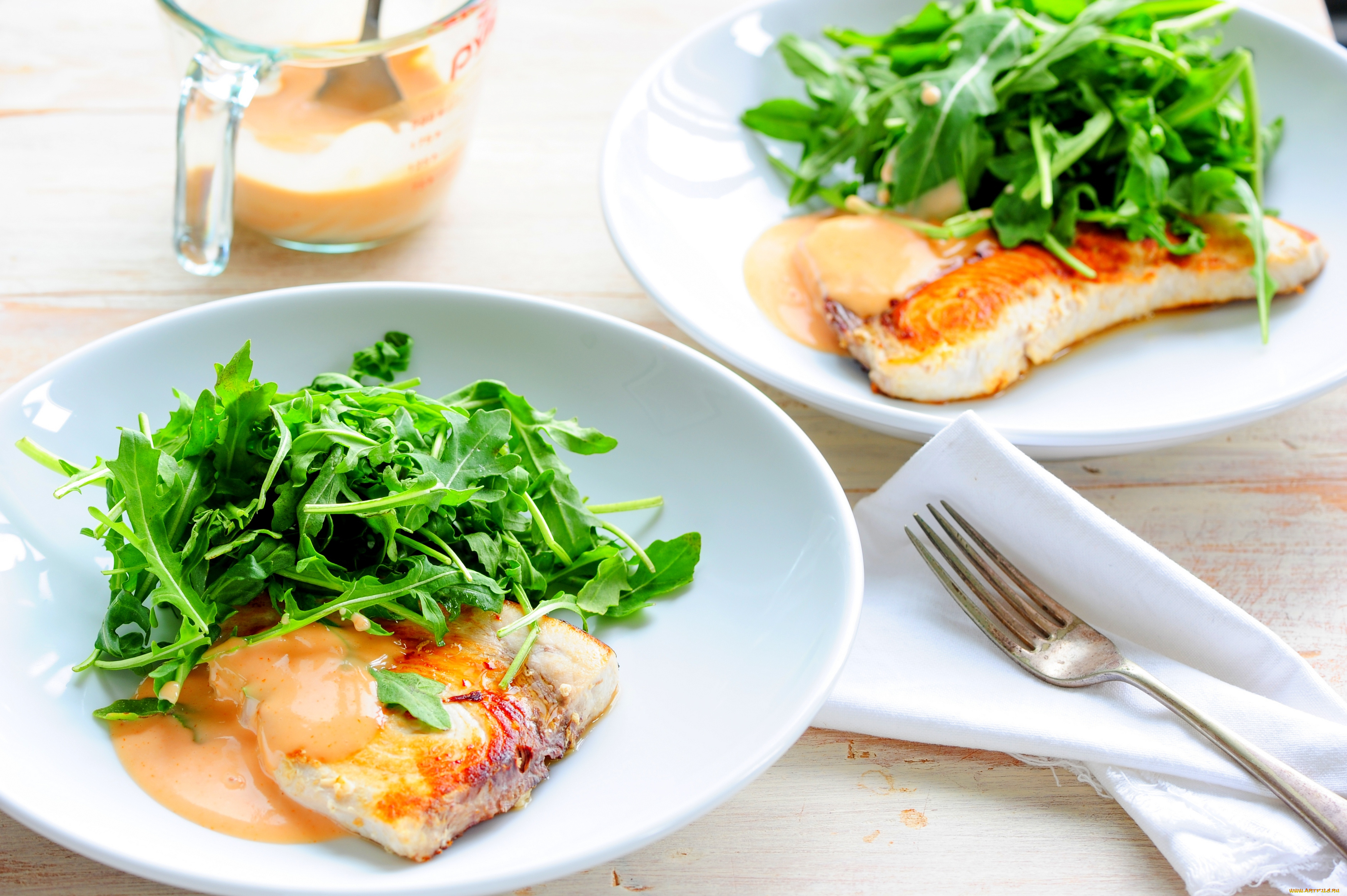 еда, рыбные, блюда, , с, морепродуктами, зелень, соус