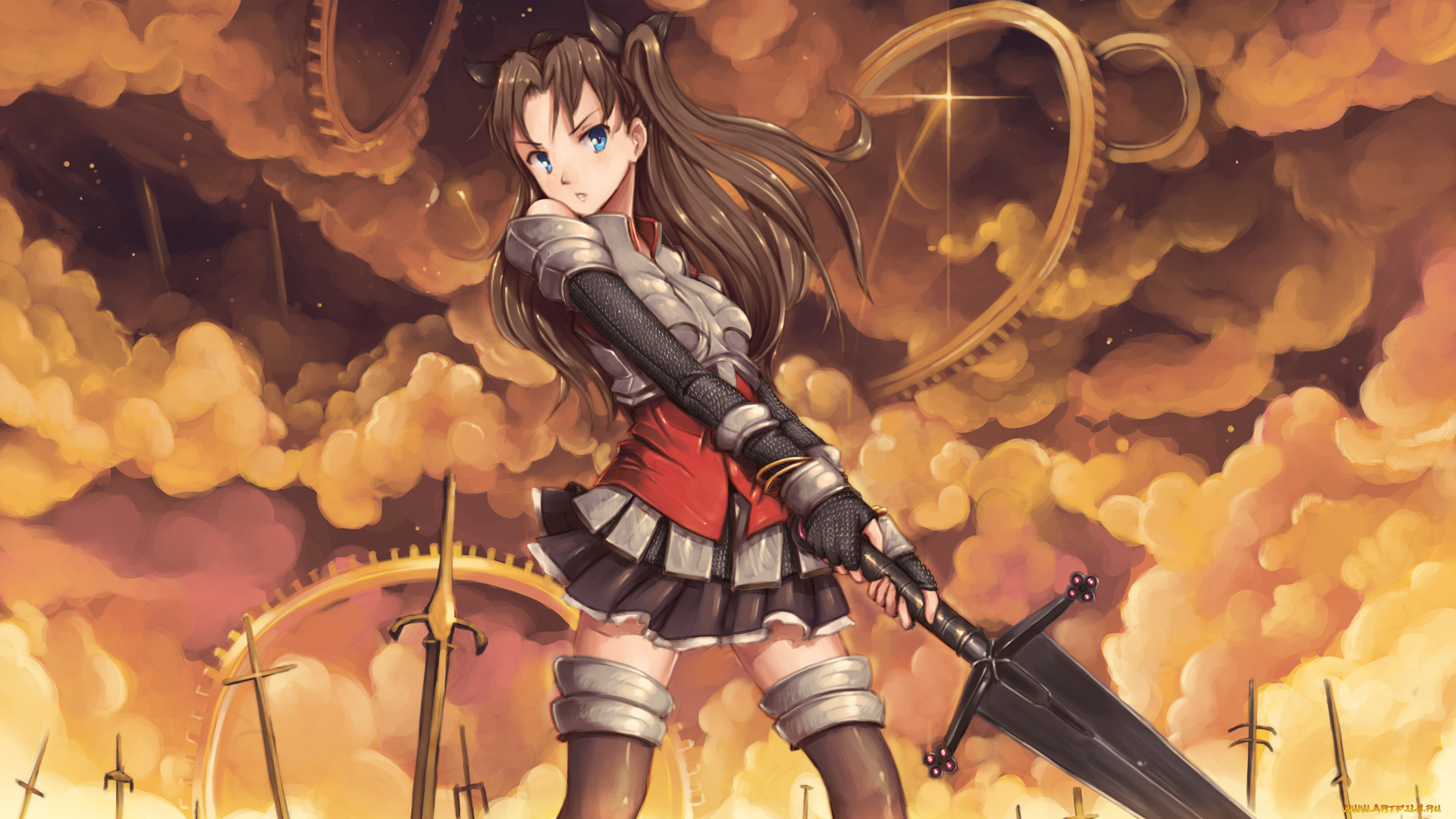 аниме, fate, stay, night, doomfest, tohsaka, rin, stay, night, меч, девушка