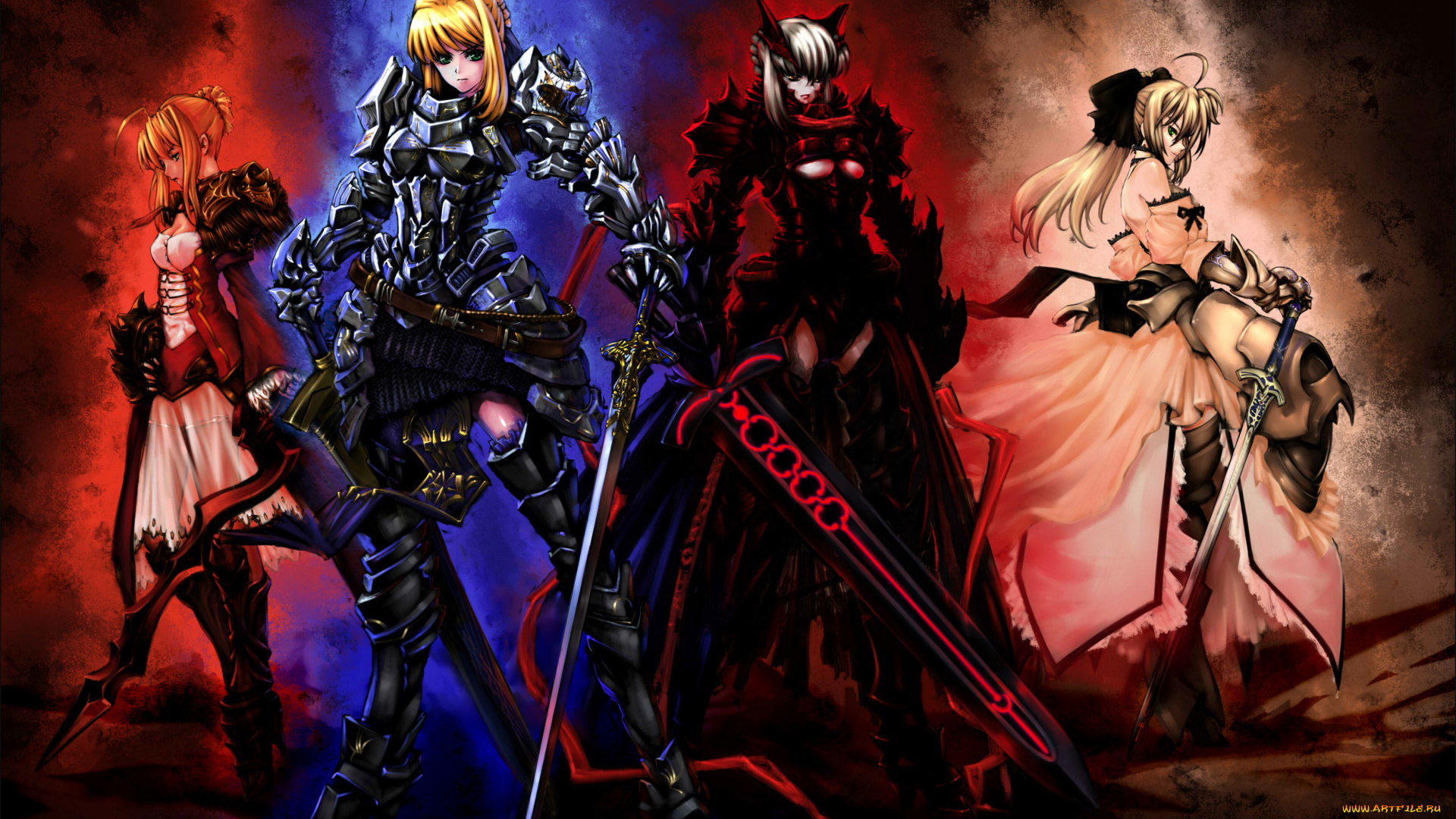 аниме, fate, stay, night, jian, huang, арт, девушки, оружие, мечи