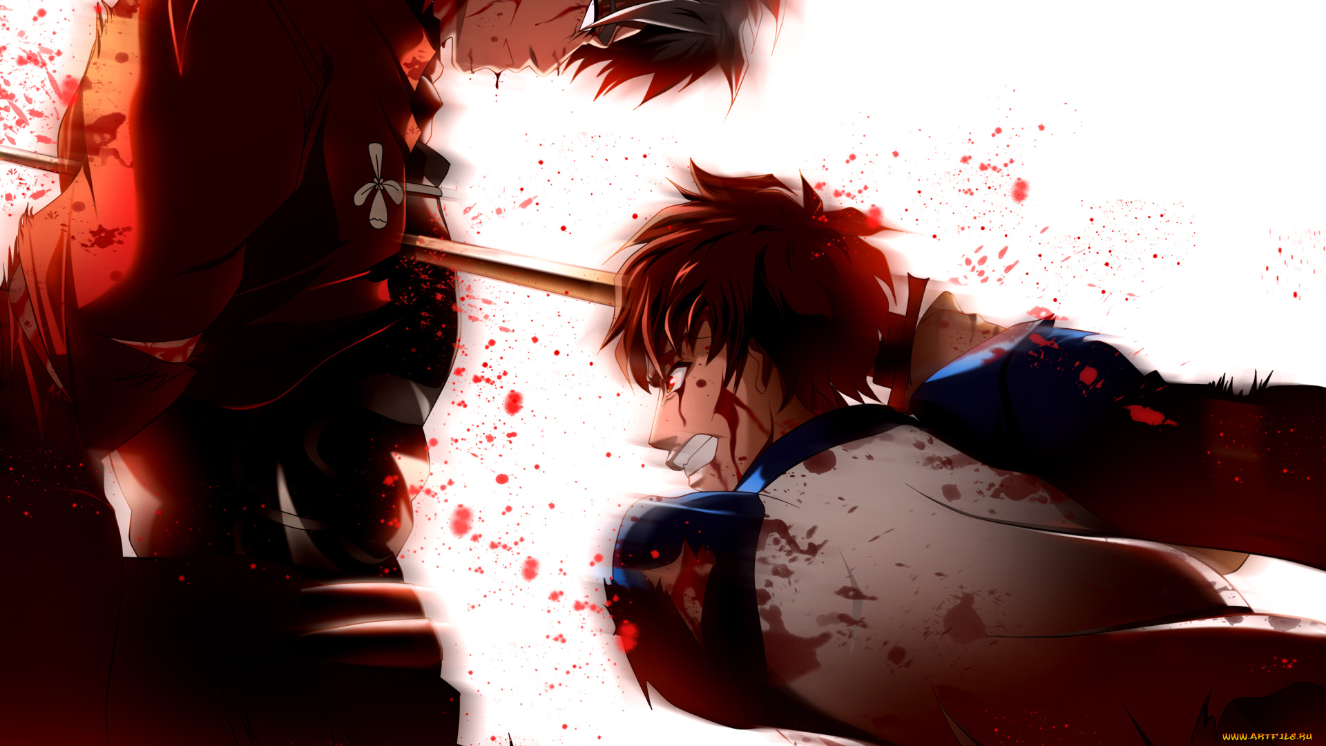 аниме, fate, stay, night, кровь, парни, skyt2, меч, ранение, emiya, shirou, archer, stay, night