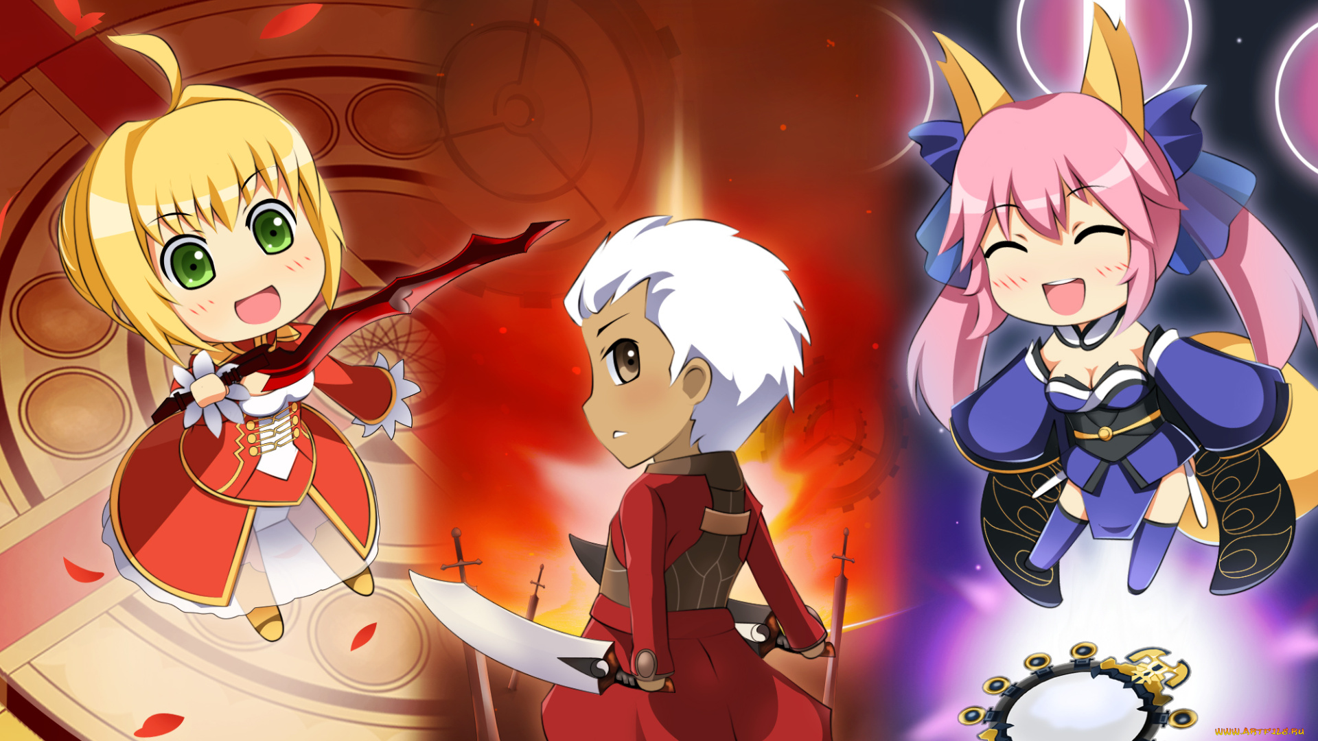 аниме, fate, stay, night, оружие, мальчик, девочки, арт, caster, archer, stay, night