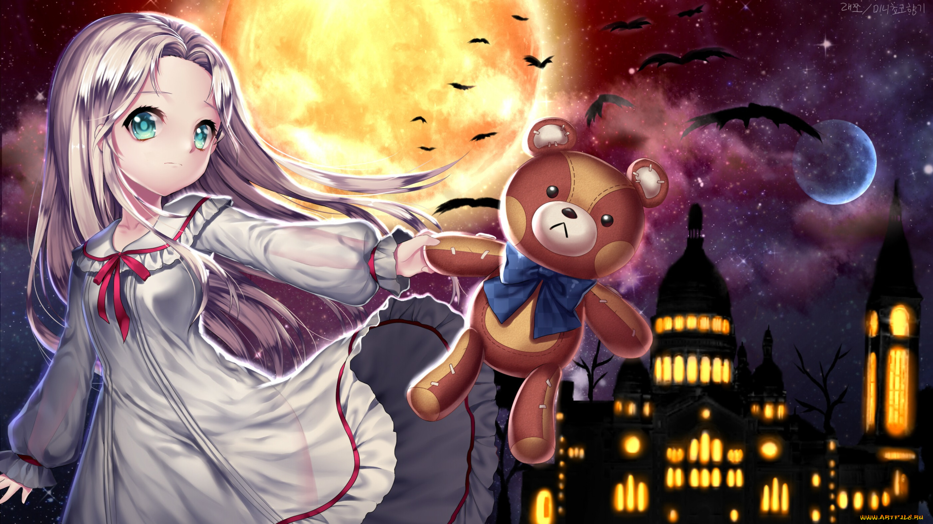 аниме, mabinogi, девушка, арт, black, joa, belisha, медвежонок, игрушка