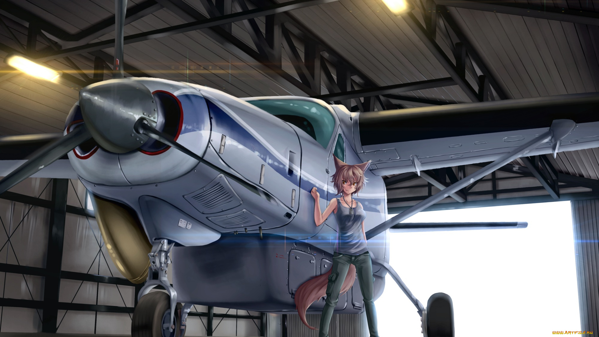 аниме, оружие, , техника, , технологии, хвост, ушки, самолёт, девушка, арт, dreadtie