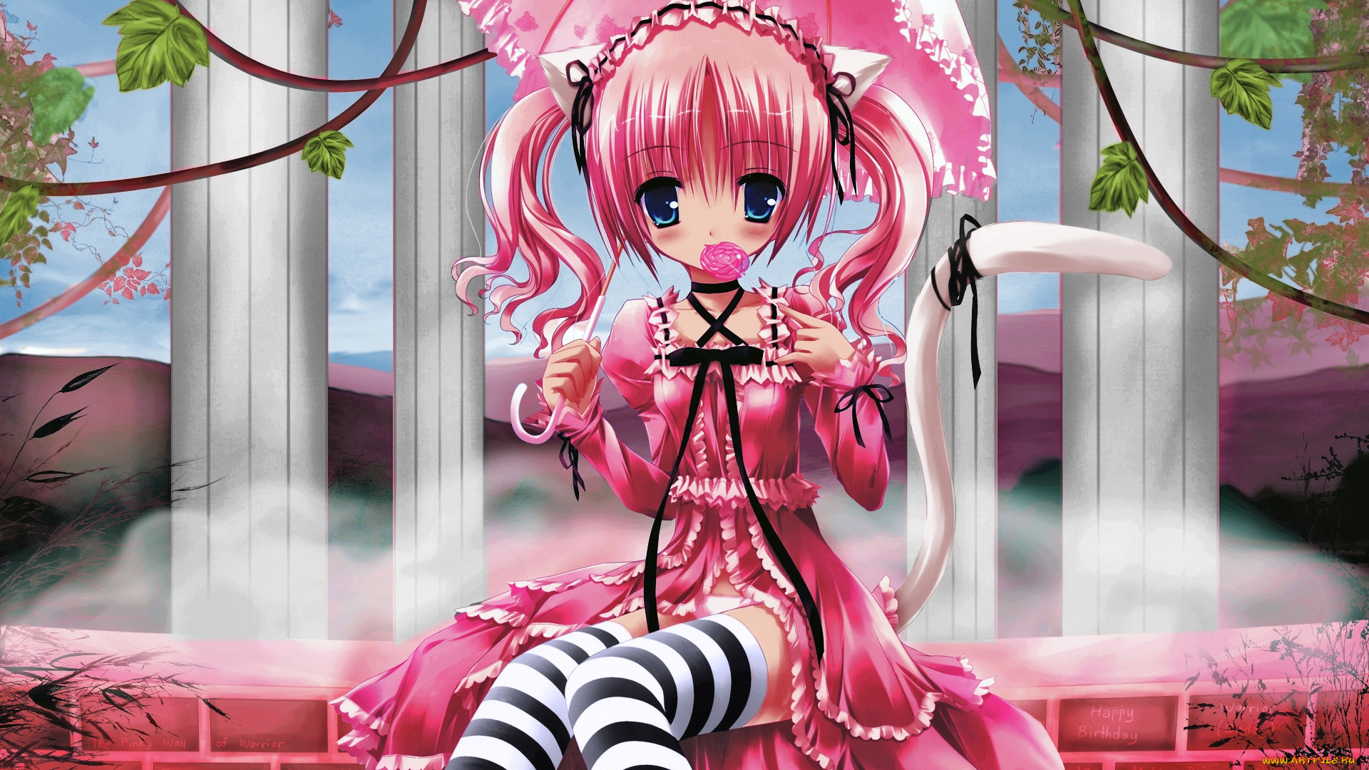 аниме, tinkerbell, , artbook, арт, девушка, волосы, платье, ушки, зонт