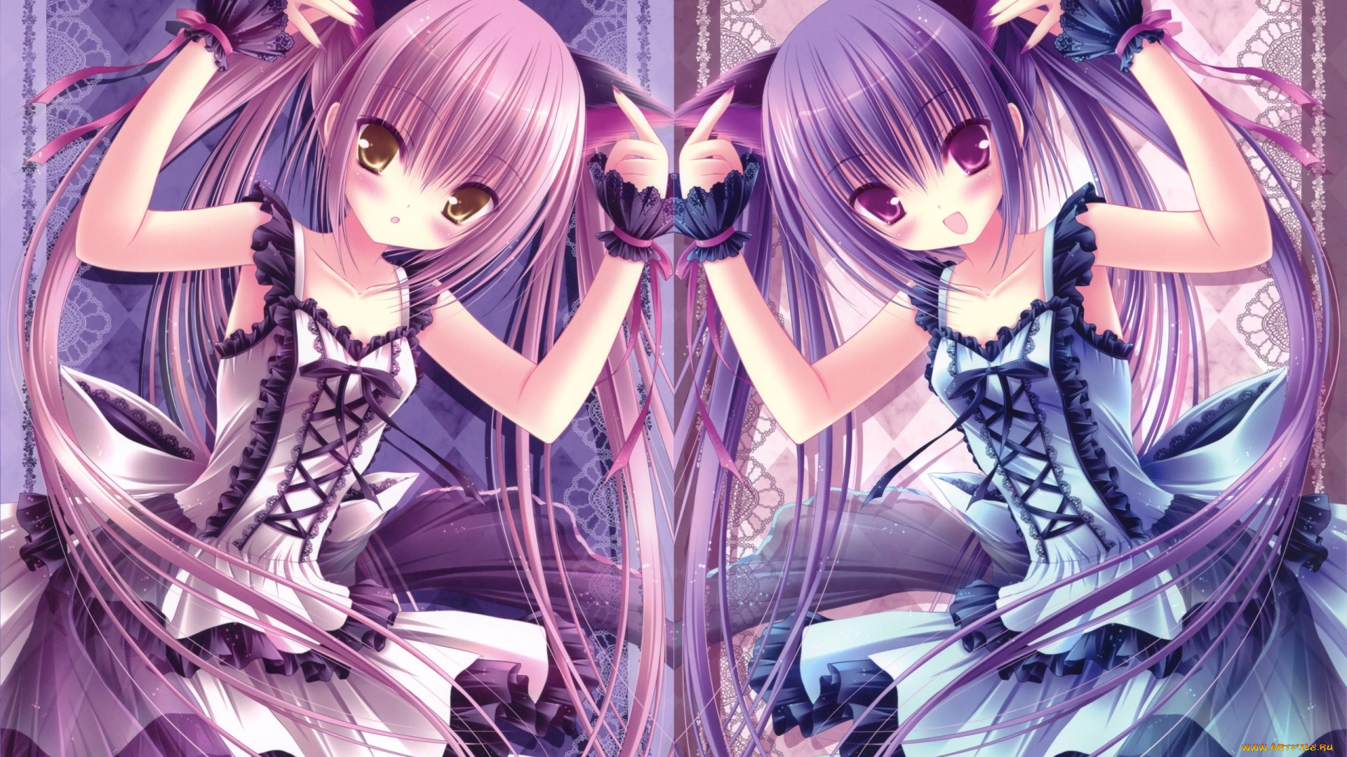 аниме, tinkerbell, , artbook, ленты, платье, кружево, ушки, арт, девушки