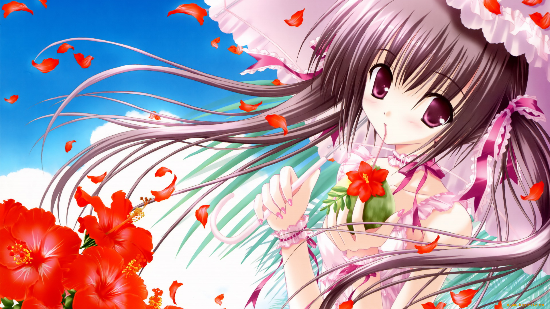 аниме, tinkerbell, , artbook, tinkle, арт, девушка, платье, взгляд, лепестки