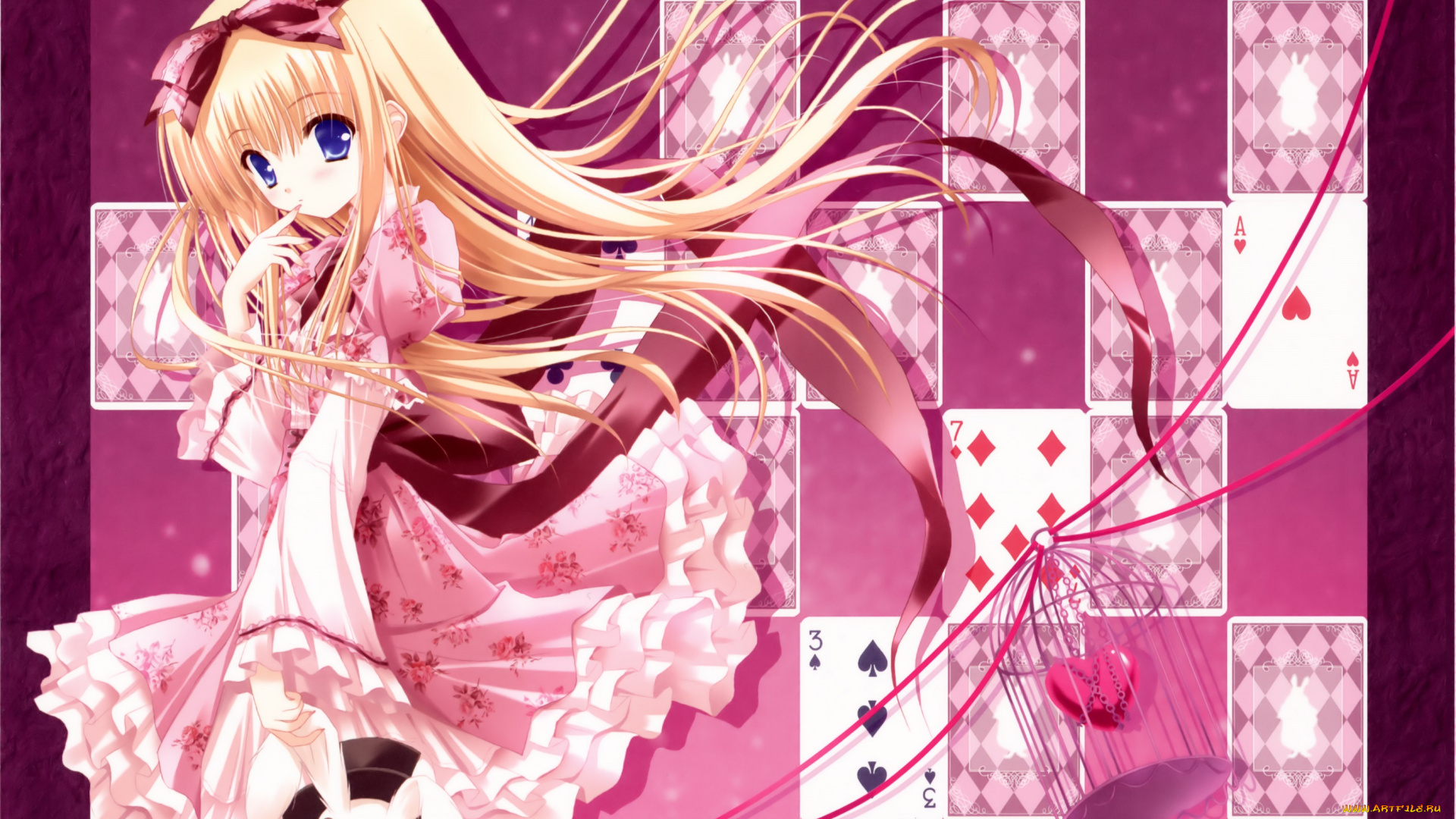 аниме, tinkerbell, , artbook, tinkle, арт, девушка, волосы, платье, карты