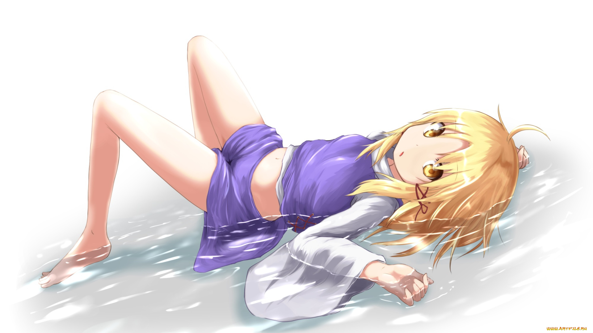 аниме, touhou, арт, вода, baram, moriya, suwako, взгляд, блондинка, девушка