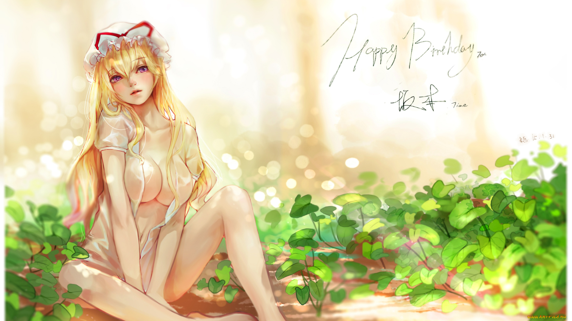 аниме, touhou, девушка, арт, эротика, сидит, взгляд, yakumo, yukari, kamachi, kamachi-ko