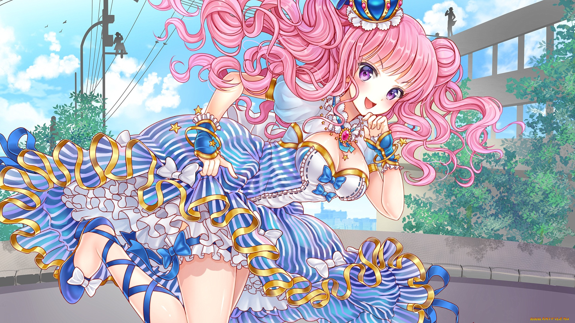 аниме, unknown, , другое, девушка, арт, momo, moyon, силуэты, столбы, улица