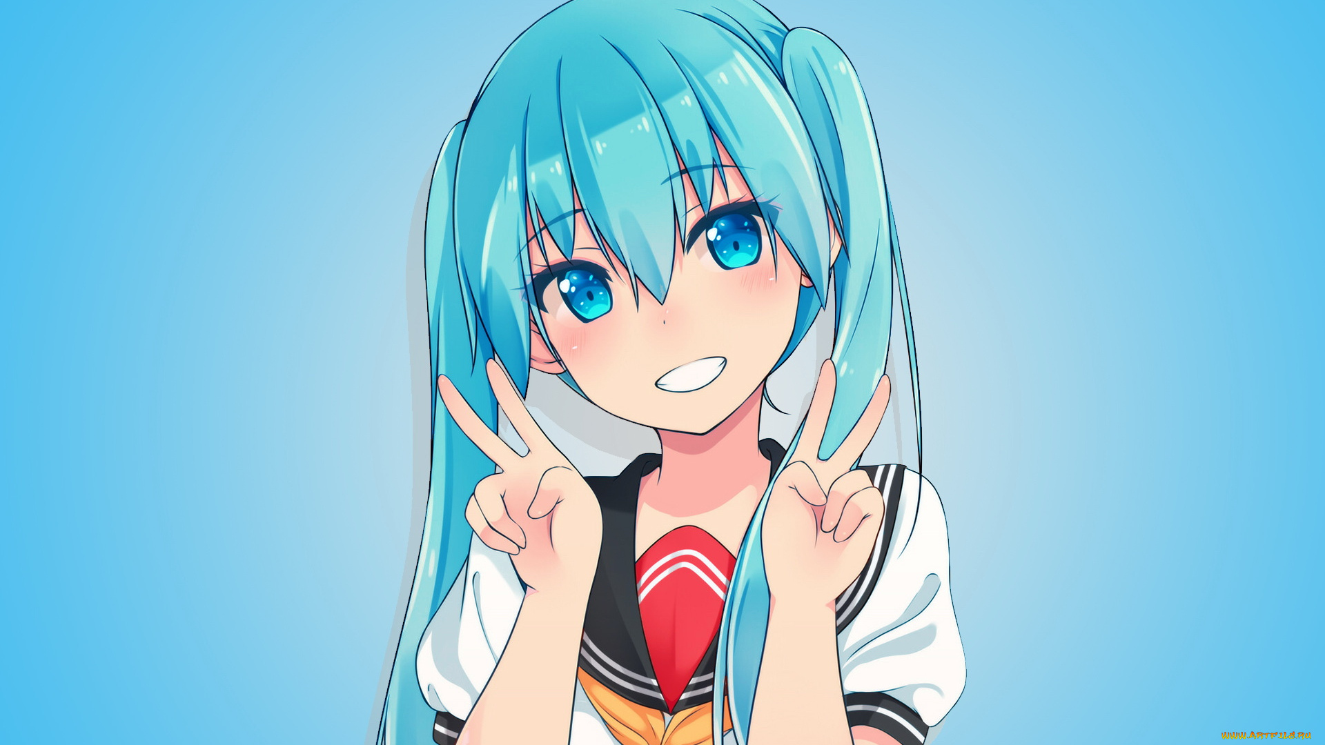 аниме, vocaloid, hatsune, miku, жест, фон, взгляд, девушка