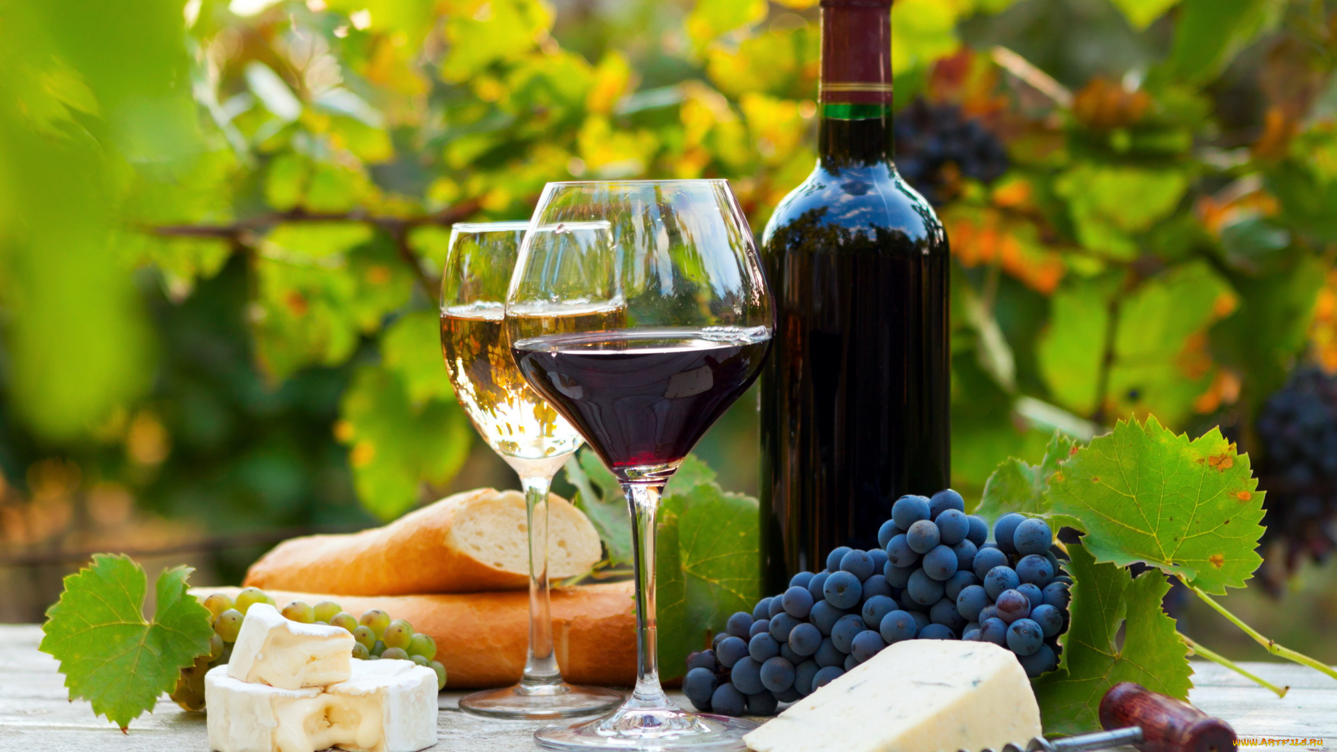 еда, напитки, , вино, багет, виноград, сыр, бокалы, бутылка
