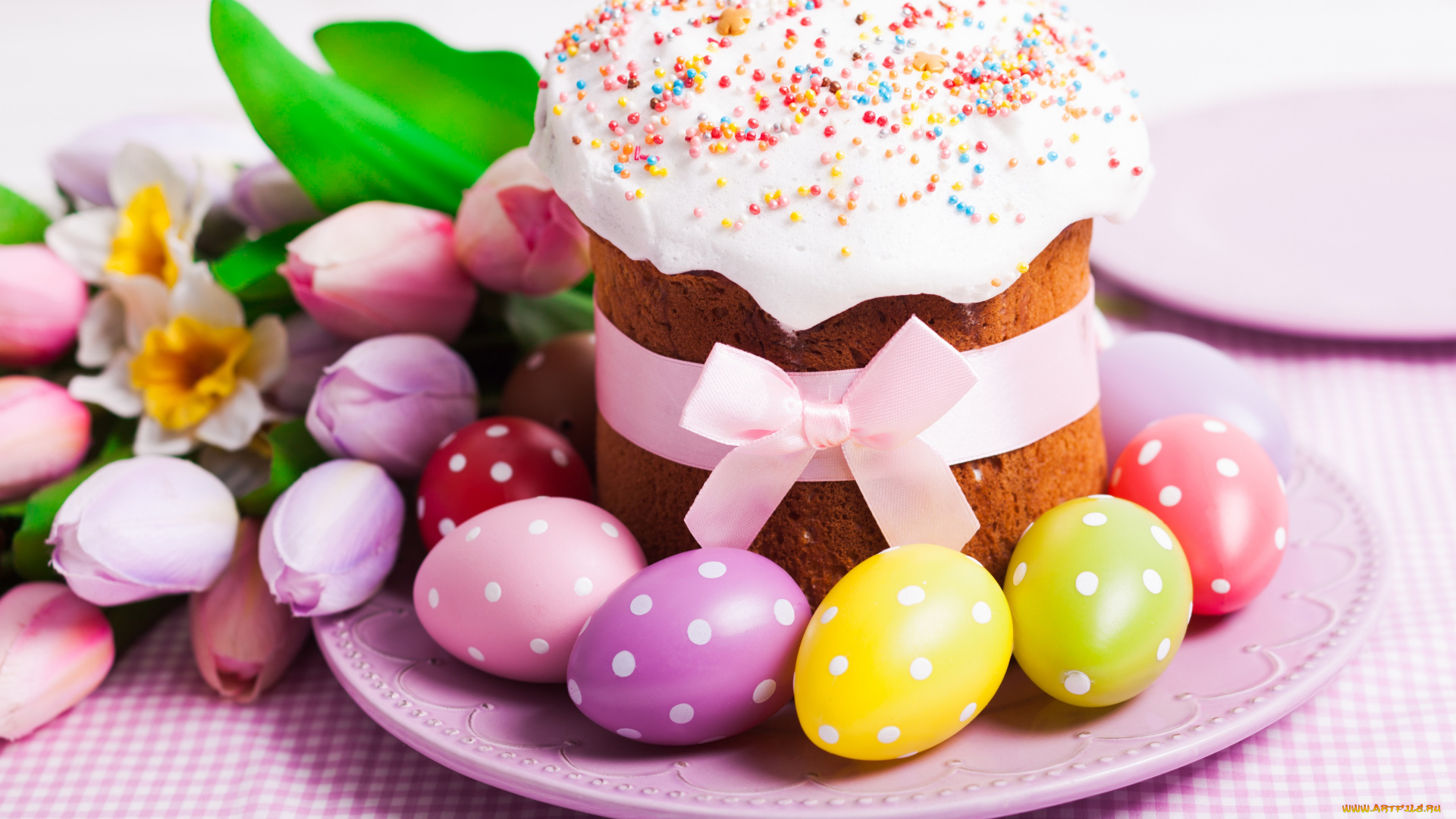 праздничные, пасха, яйца, decoration, кулич, cake, holiday, blessed, easter, spring, выпечка, tulips, eggs, тюльпаны, глазурь