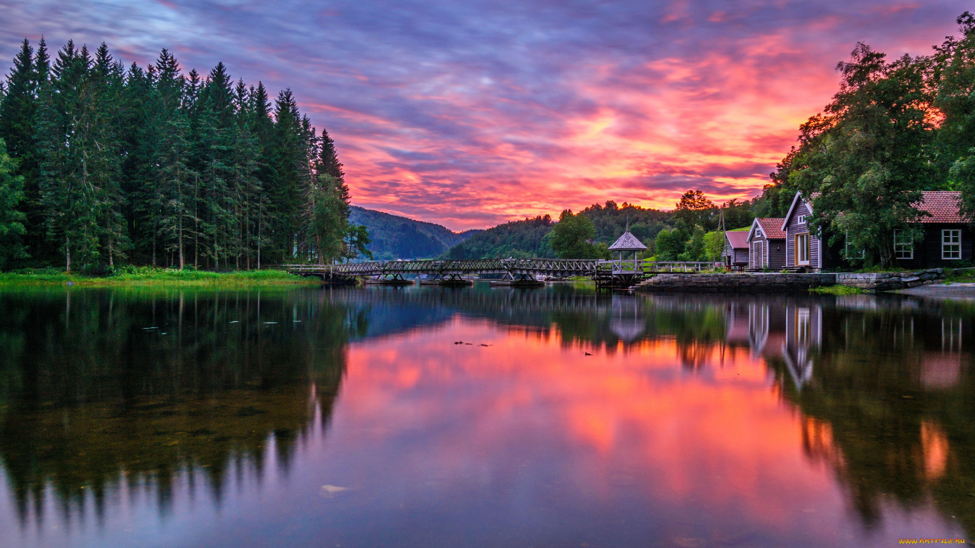 природа, реки, озера, лес, река, зарево, тучи