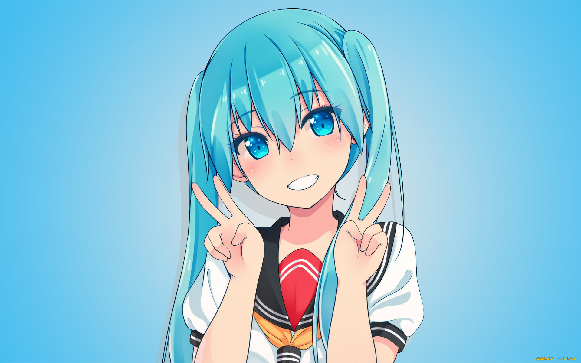 аниме, vocaloid, hatsune, miku, жест, фон, взгляд, девушка