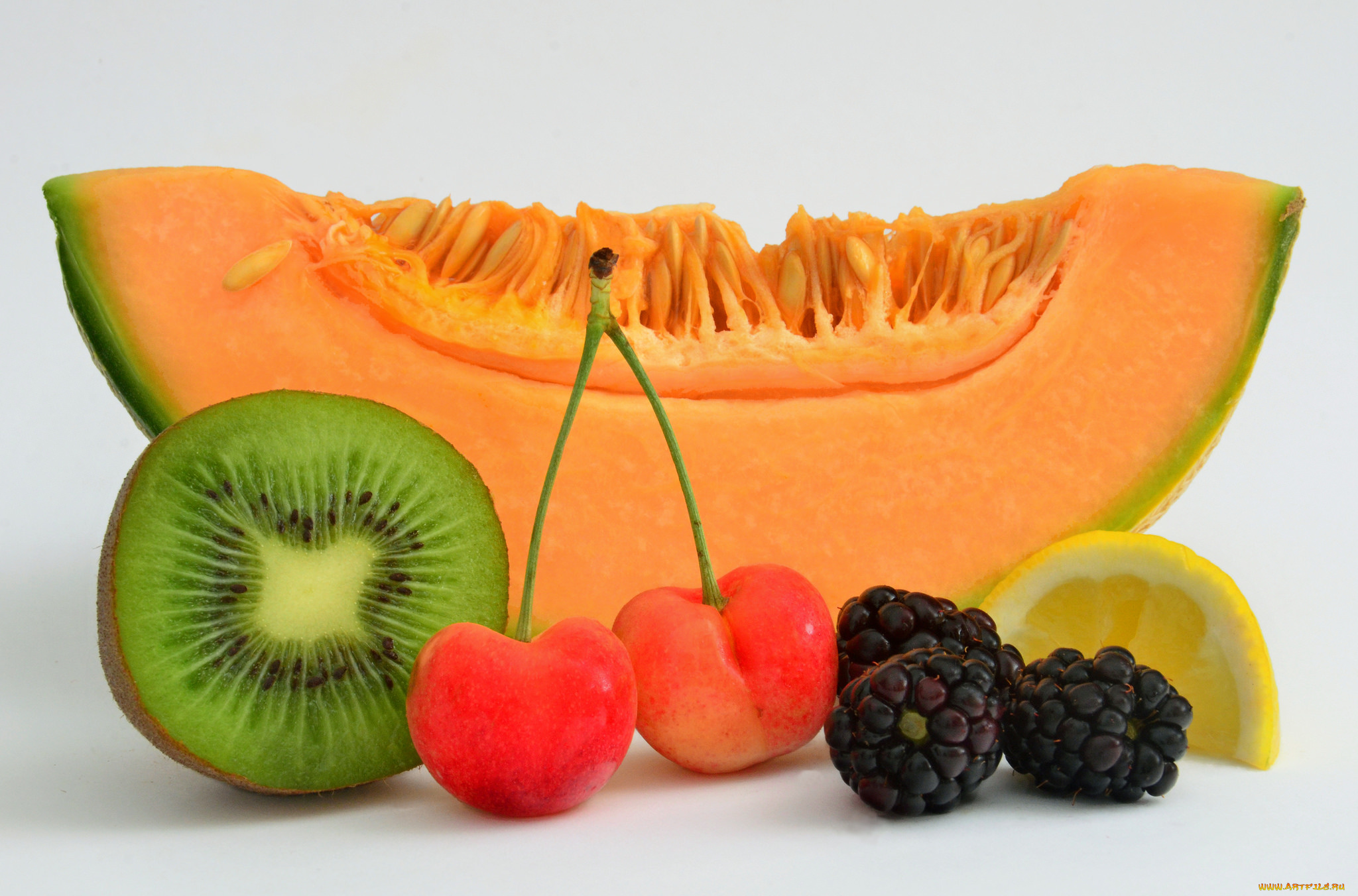 еда, фрукты, , ягоды, ежевика, лимон, черешня, киви, дыня