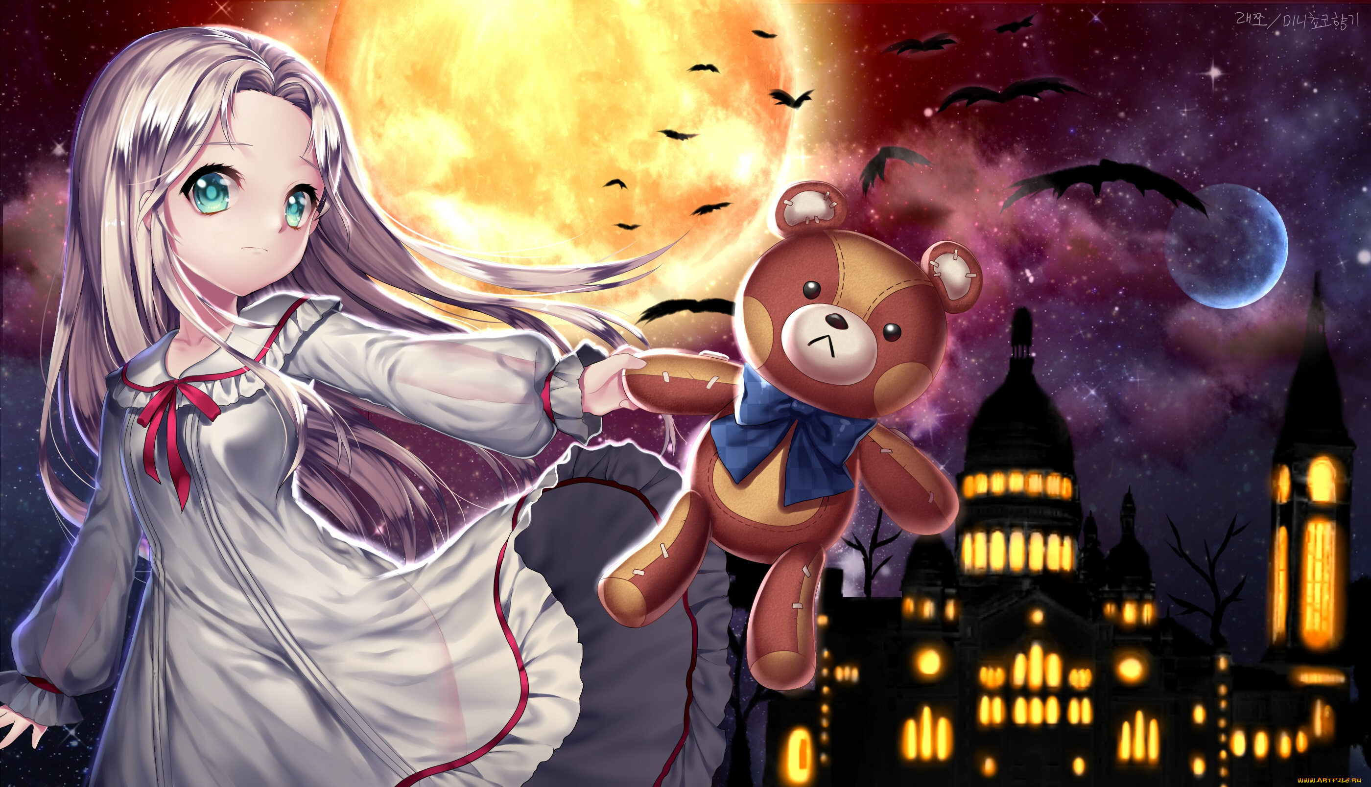 аниме, mabinogi, девушка, арт, black, joa, belisha, медвежонок, игрушка