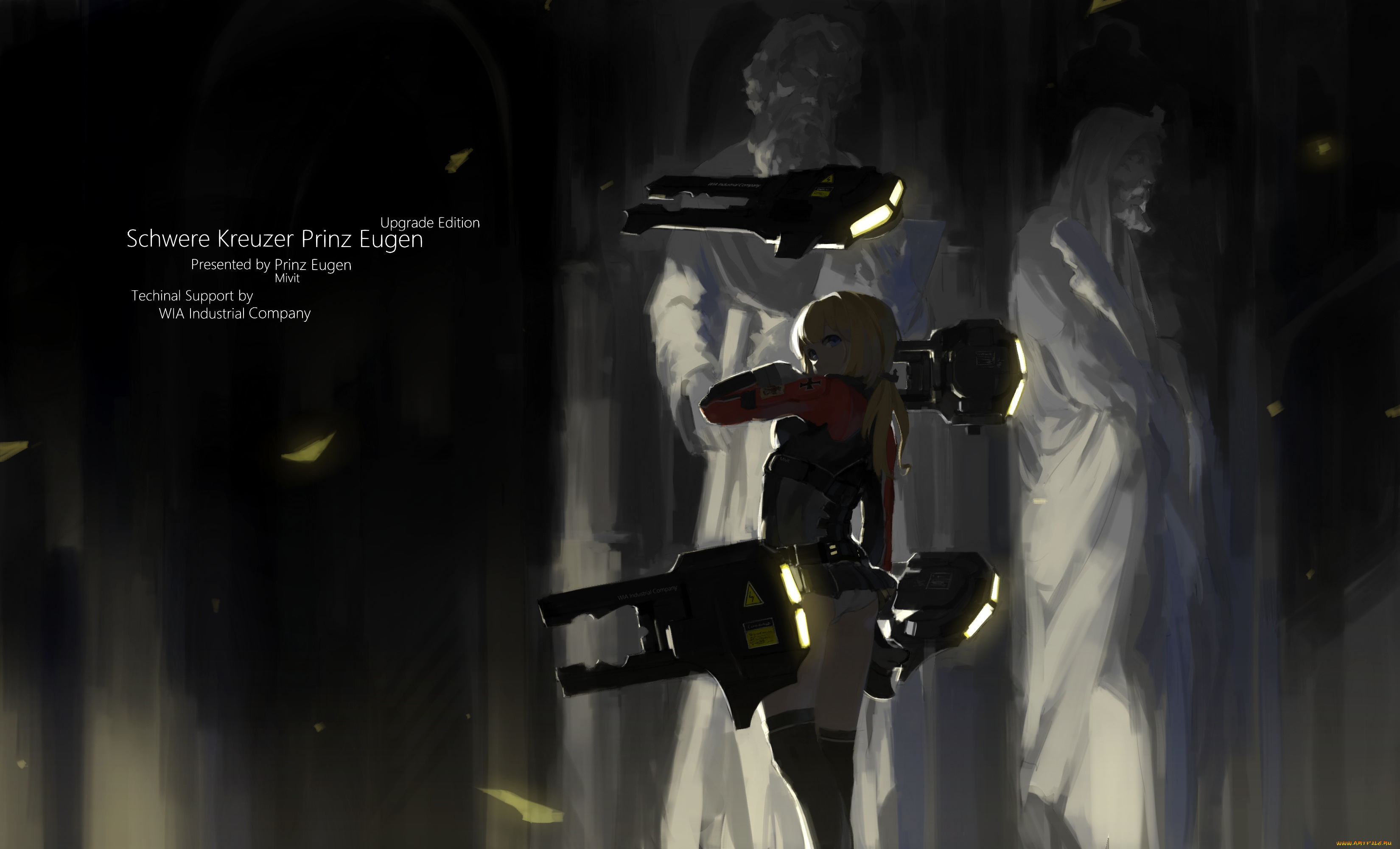 аниме, kantai, collection, prinz, eugen, мрак, девушка, kantai, collection, статуи, kancolle, оружие, mivit