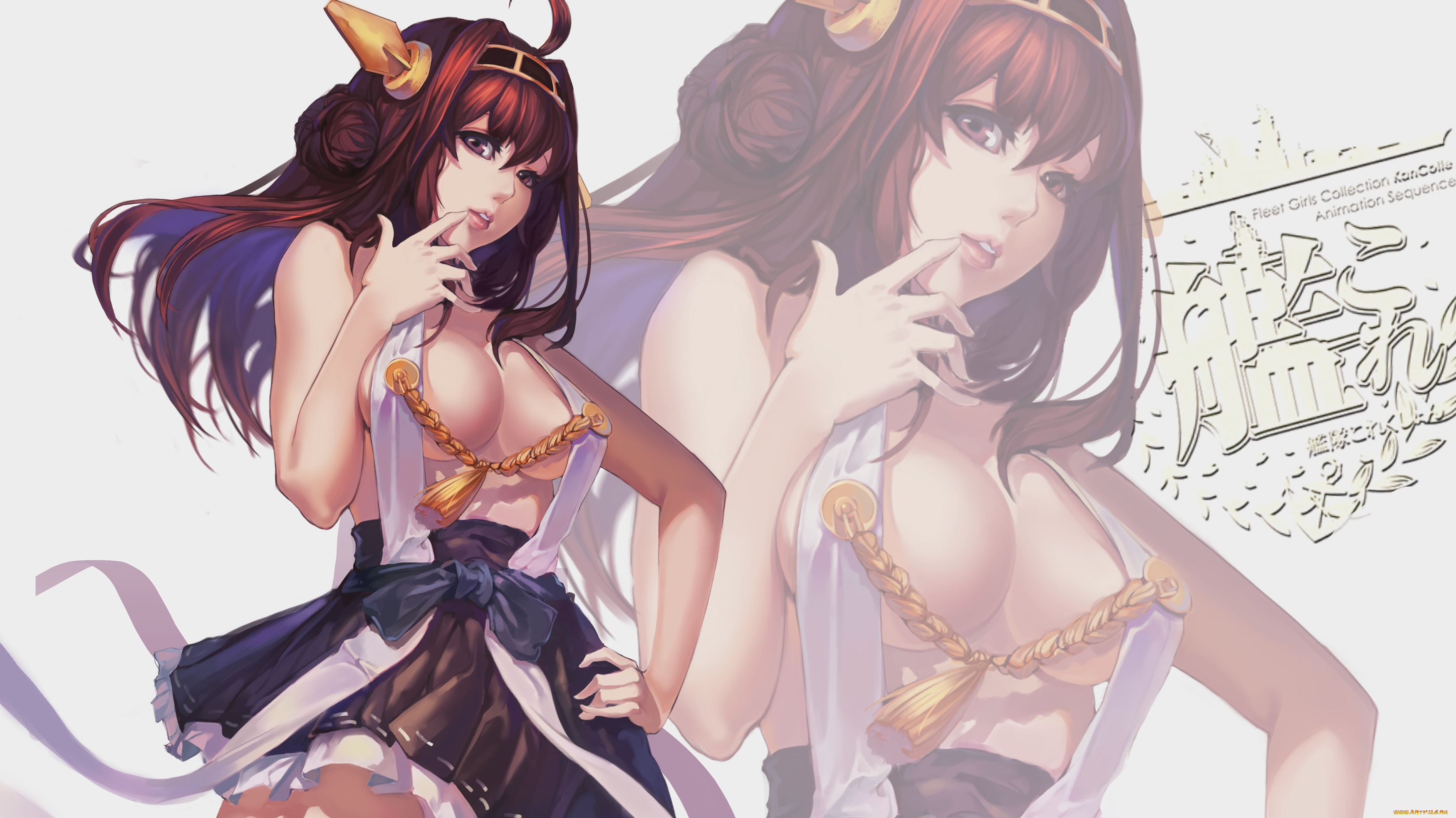 аниме, kantai, collection, шатенка, взгляд, эротика, девушка, ayasakinako, арт, причёска, kancolle, kongou, kantai, collection