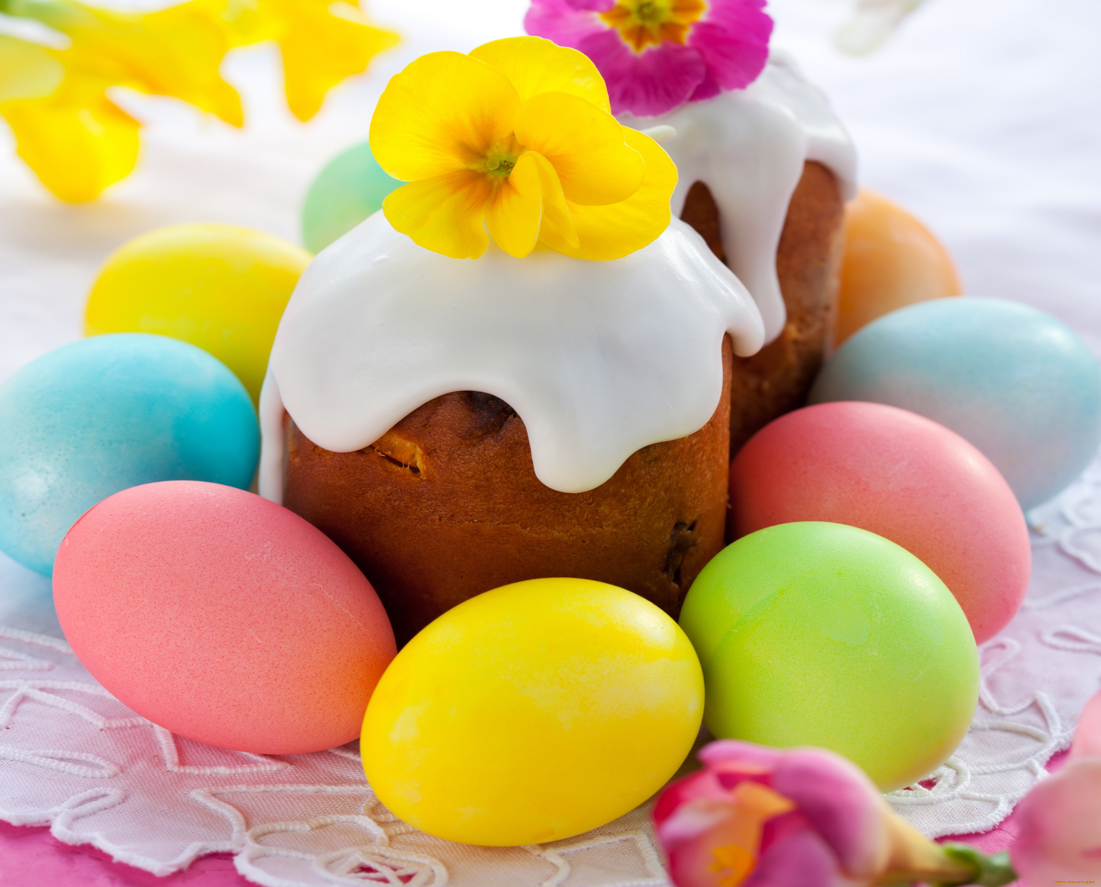 праздничные, пасха, flowers, spring, выпечка, глазурь, яйца, кулич, blessed, decoration, holiday, eggs, cake, easter