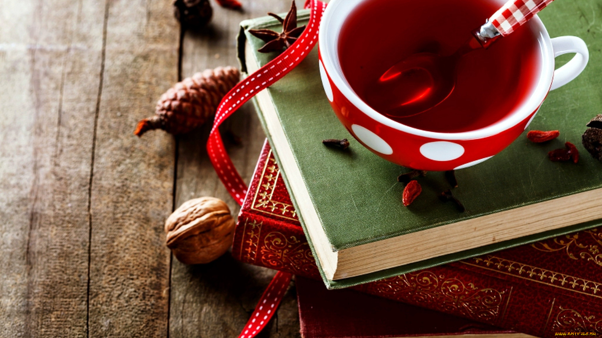 еда, напитки, , Чай, книги, чашка, чай, орех