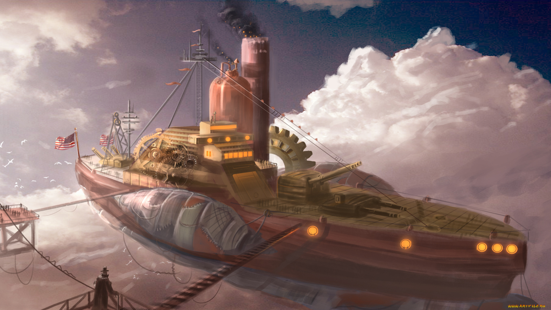 фэнтези, транспортные, средства, стимпанк, иной, транспорт, воздушный, корабль, мир