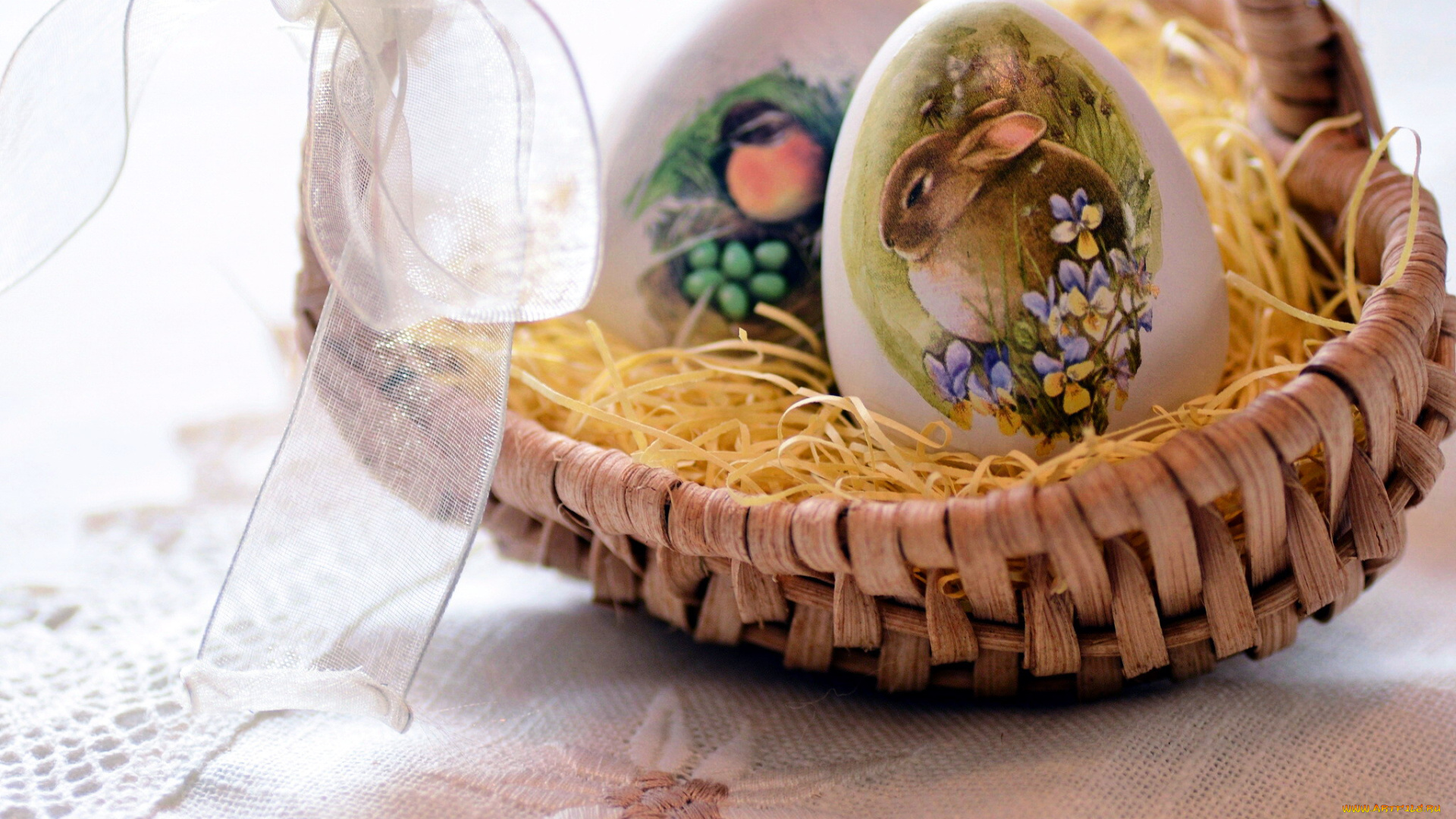праздничные, пасха, корзинка, лента, писанки