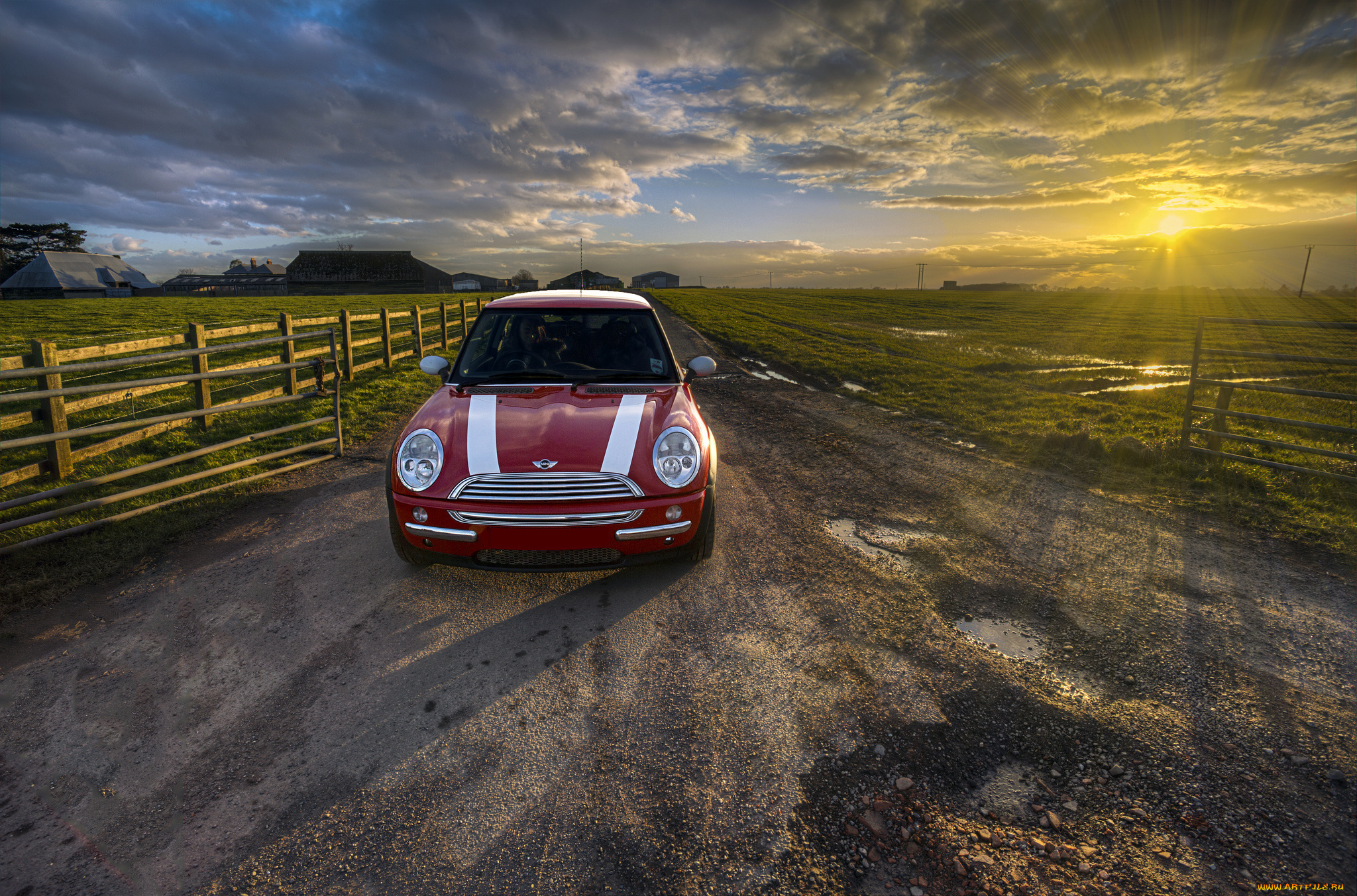 автомобили, mini, рассвет
