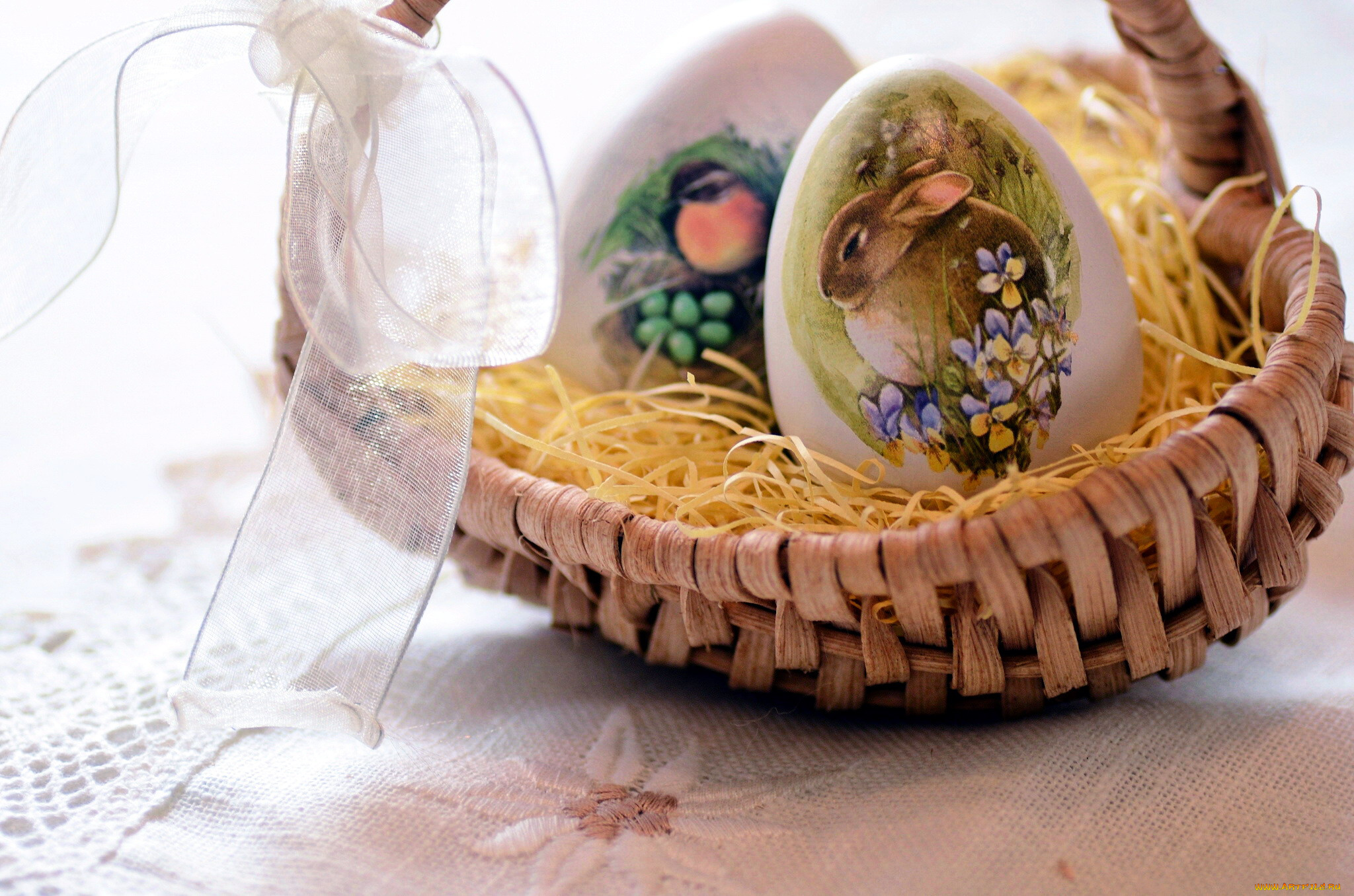 праздничные, пасха, корзинка, лента, писанки