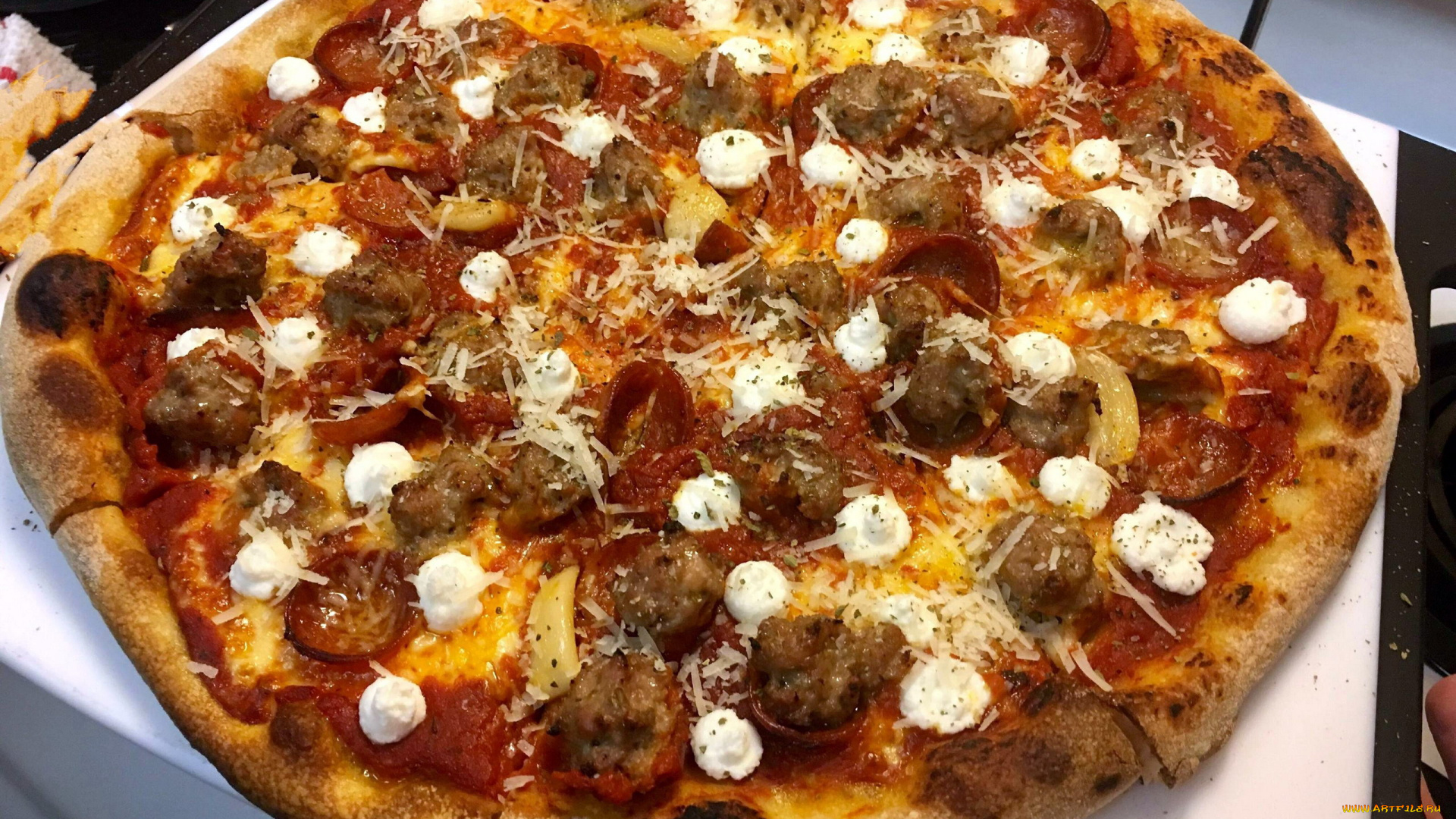 еда, пицца, салями, сыр