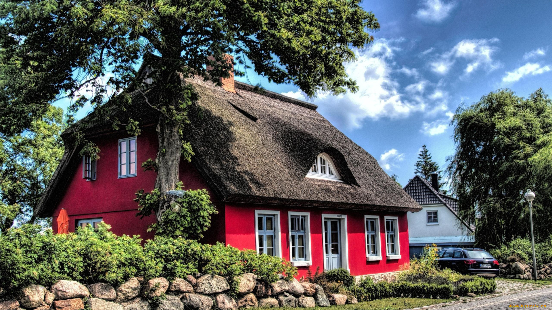 города, -, здания, , дома, фонарь, камни, коттедж