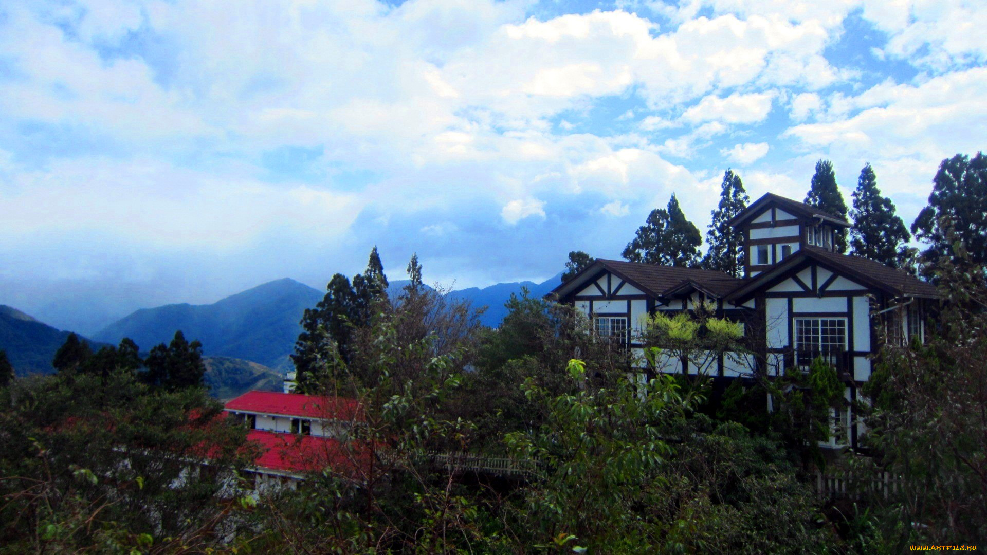 города, -, здания, , дома, крыши, горы