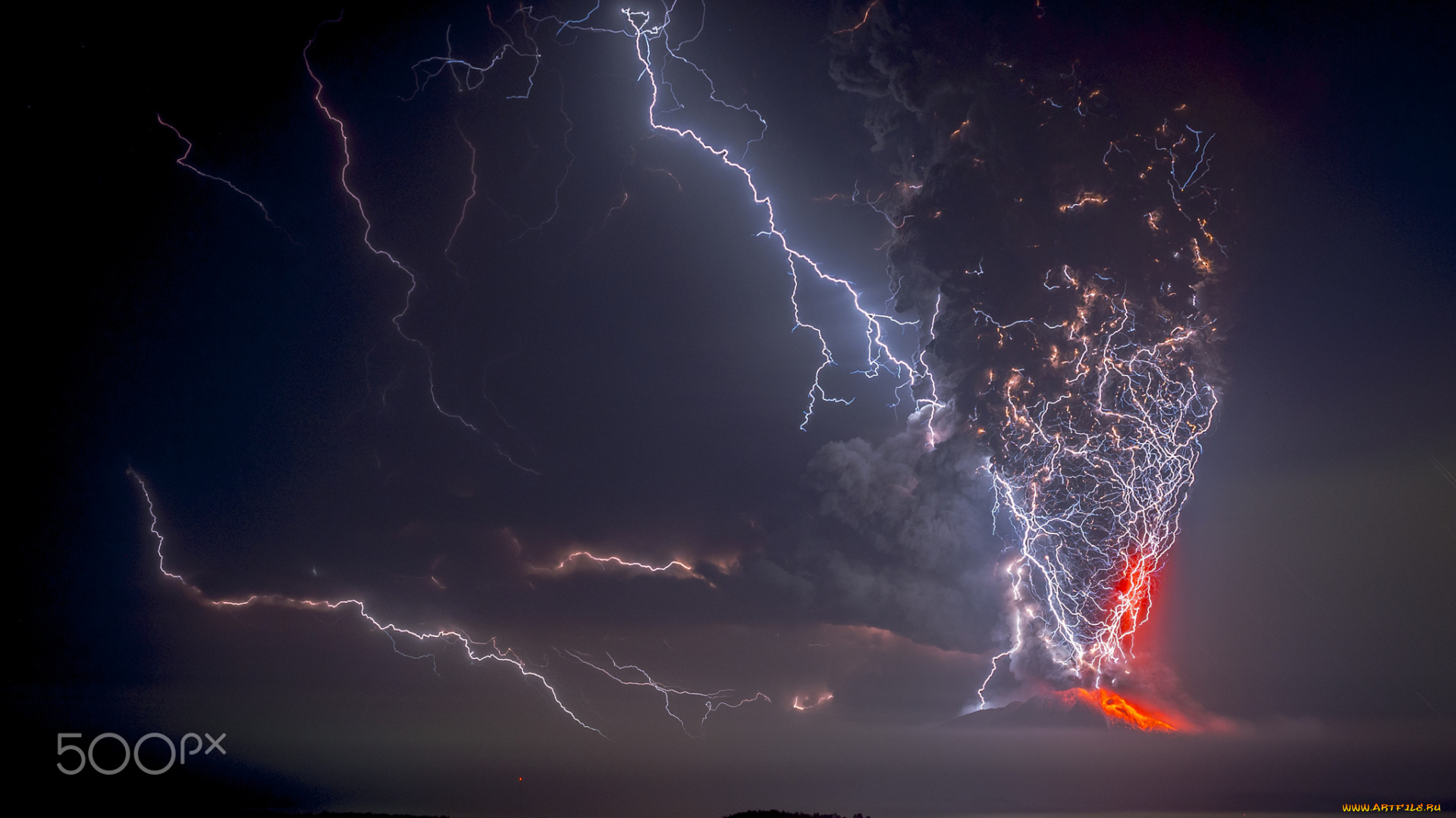 природа, стихия, Чили, молнии, вулкан