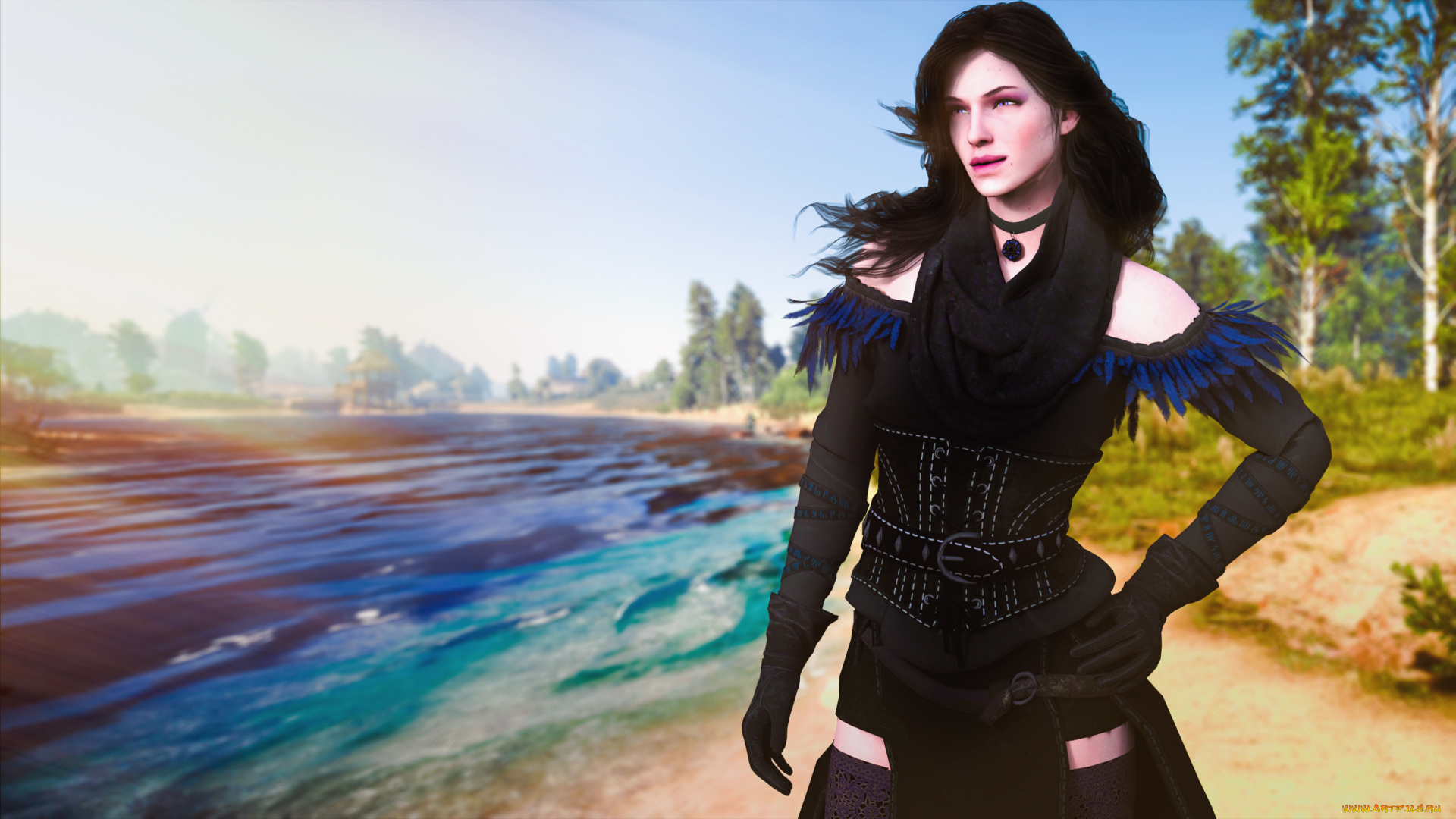 видео, игры, the, witcher, девушка, взгляд, фон, лес, озеро