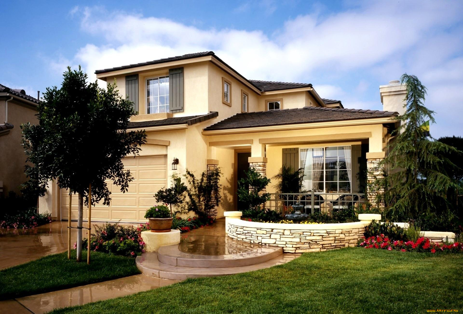 города, -, здания, , дома, цветы, дом, деревья