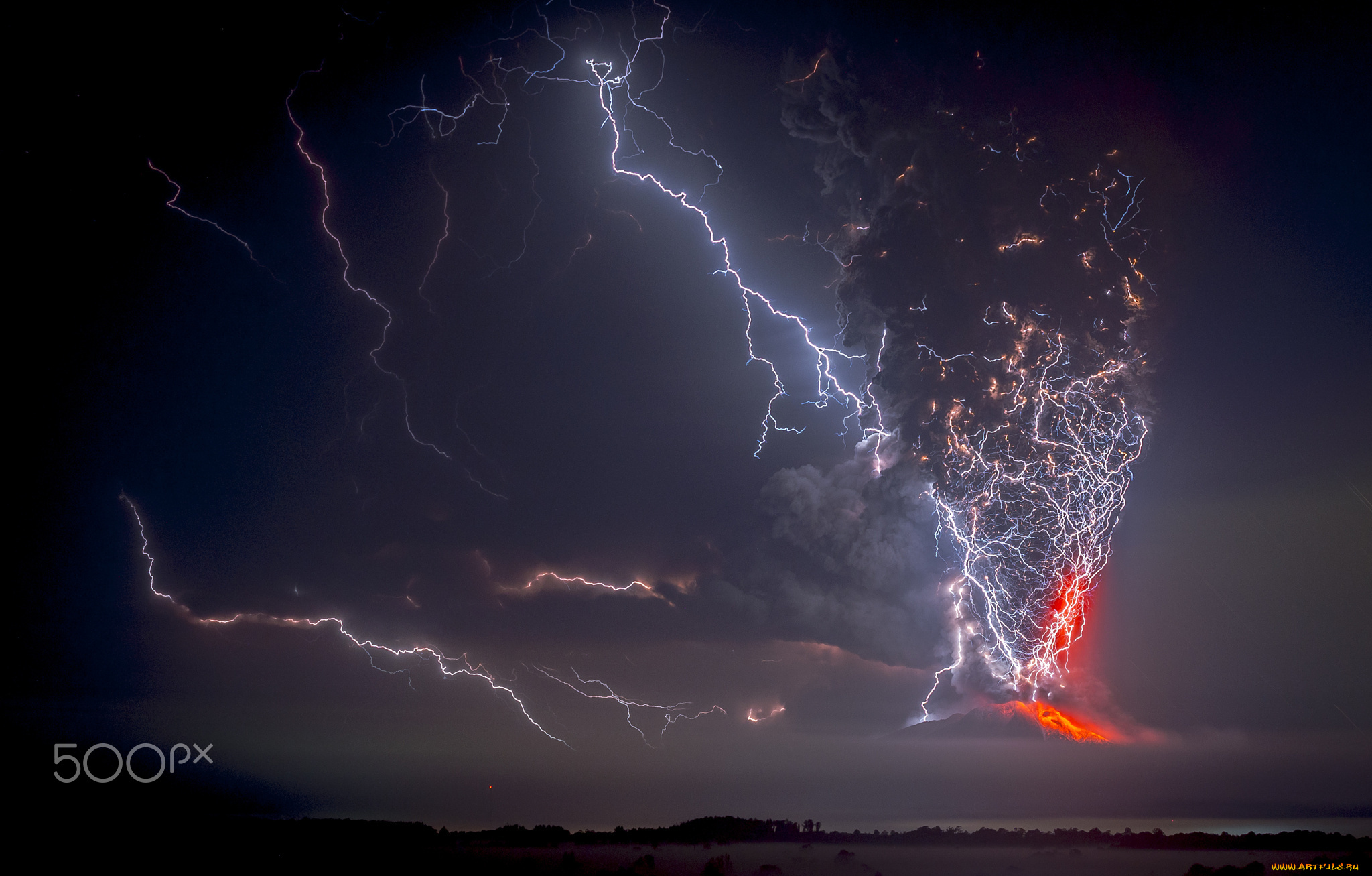 природа, стихия, Чили, молнии, вулкан