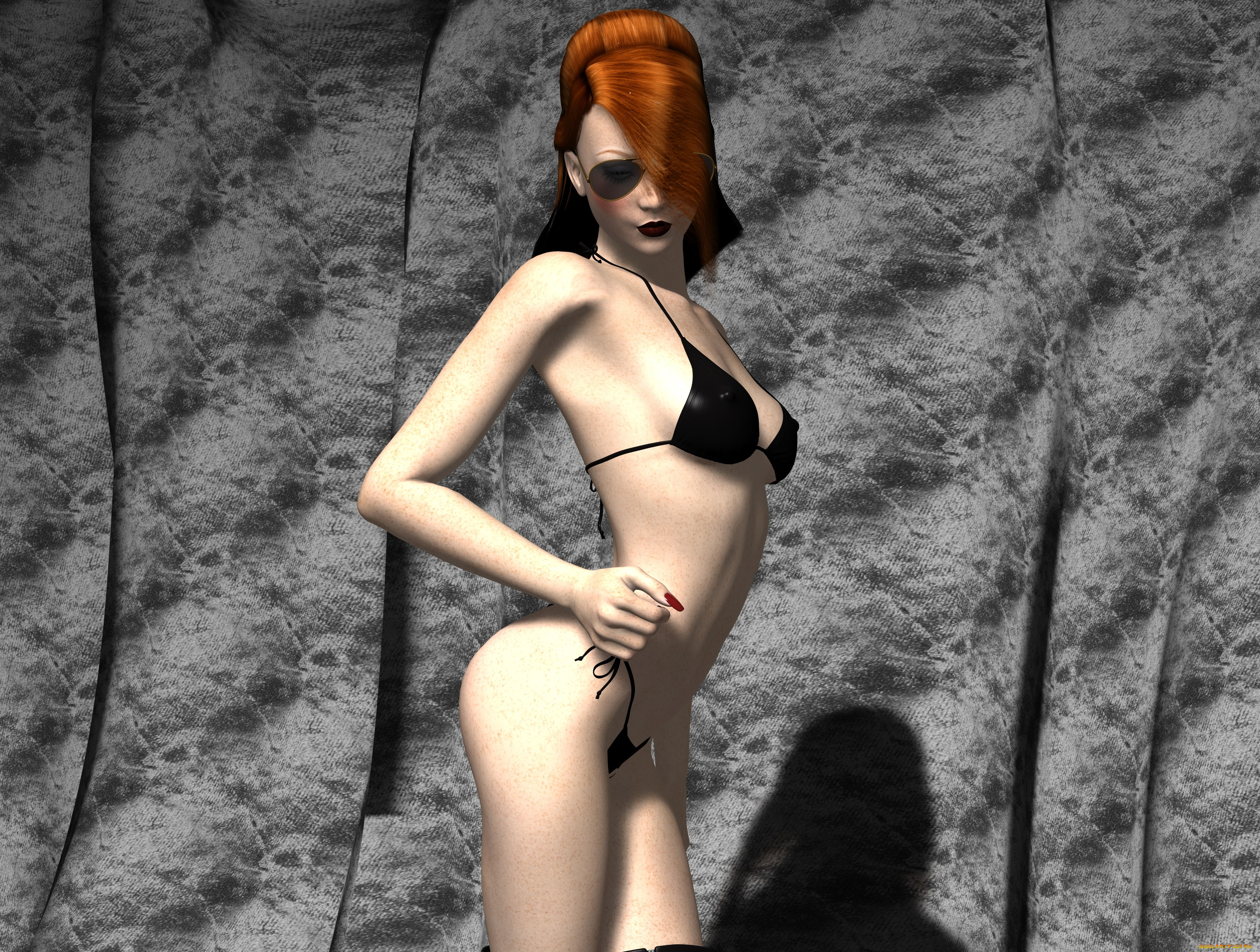 3д, графика, люди, , people, рыжая, фон, взгляд, девушка