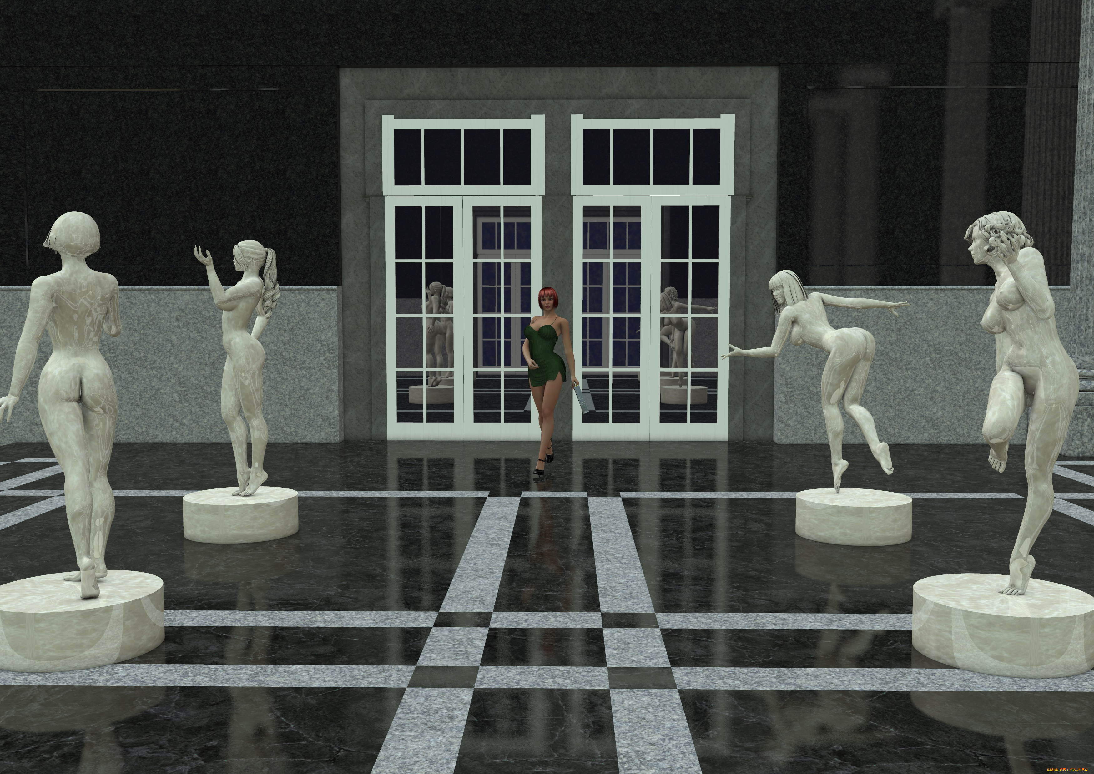 3д, графика, фантазия, , fantasy, скульптуры, фон, взгляд, девушка